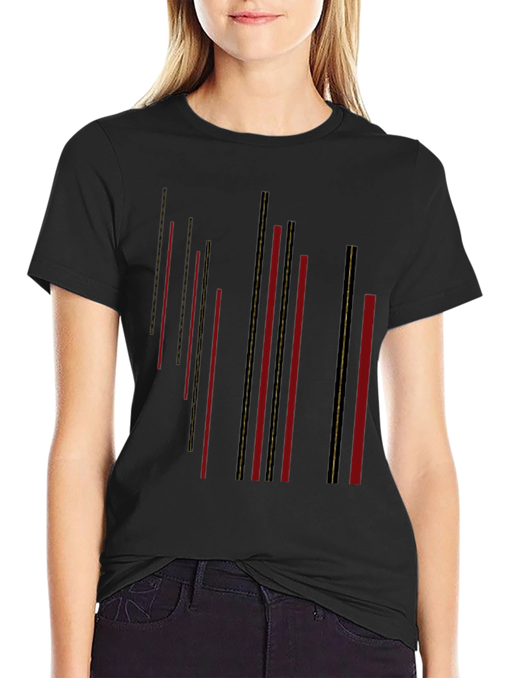 Modern Black T-Shirt with Geometric Stripe Design