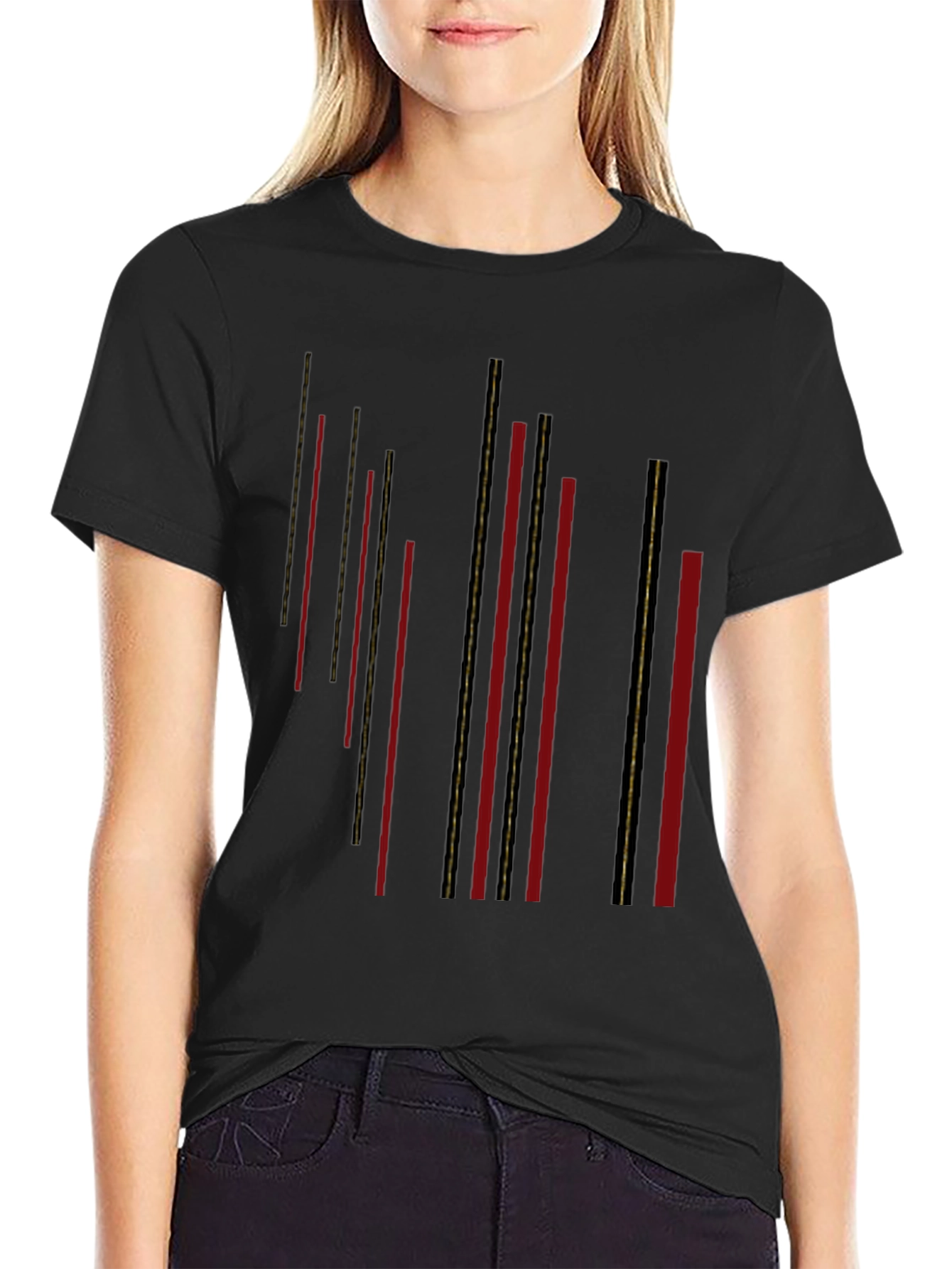 Modern Black T-Shirt with Geometric Stripe Design