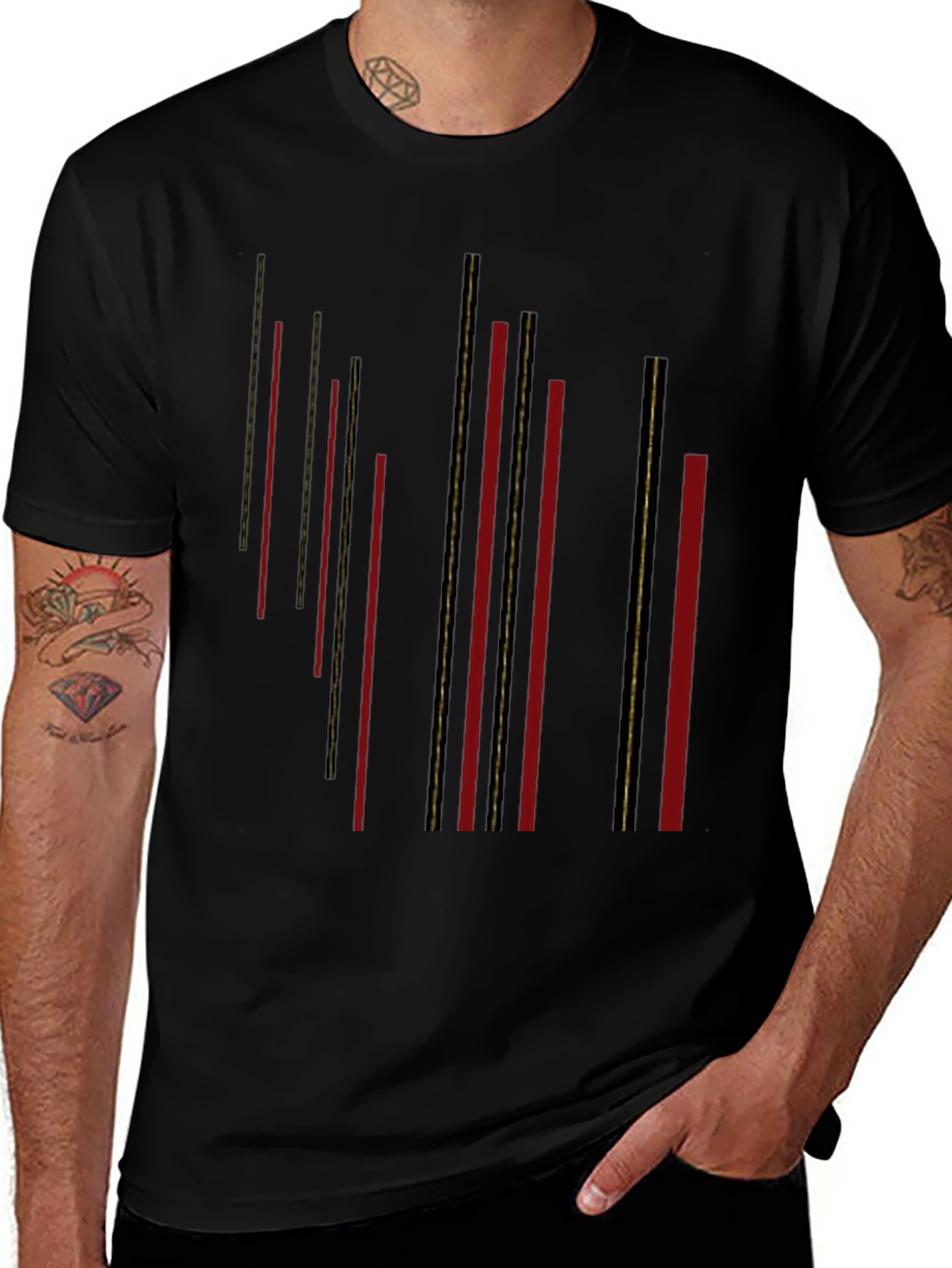 Modern Black T-Shirt with Geometric Stripe Design