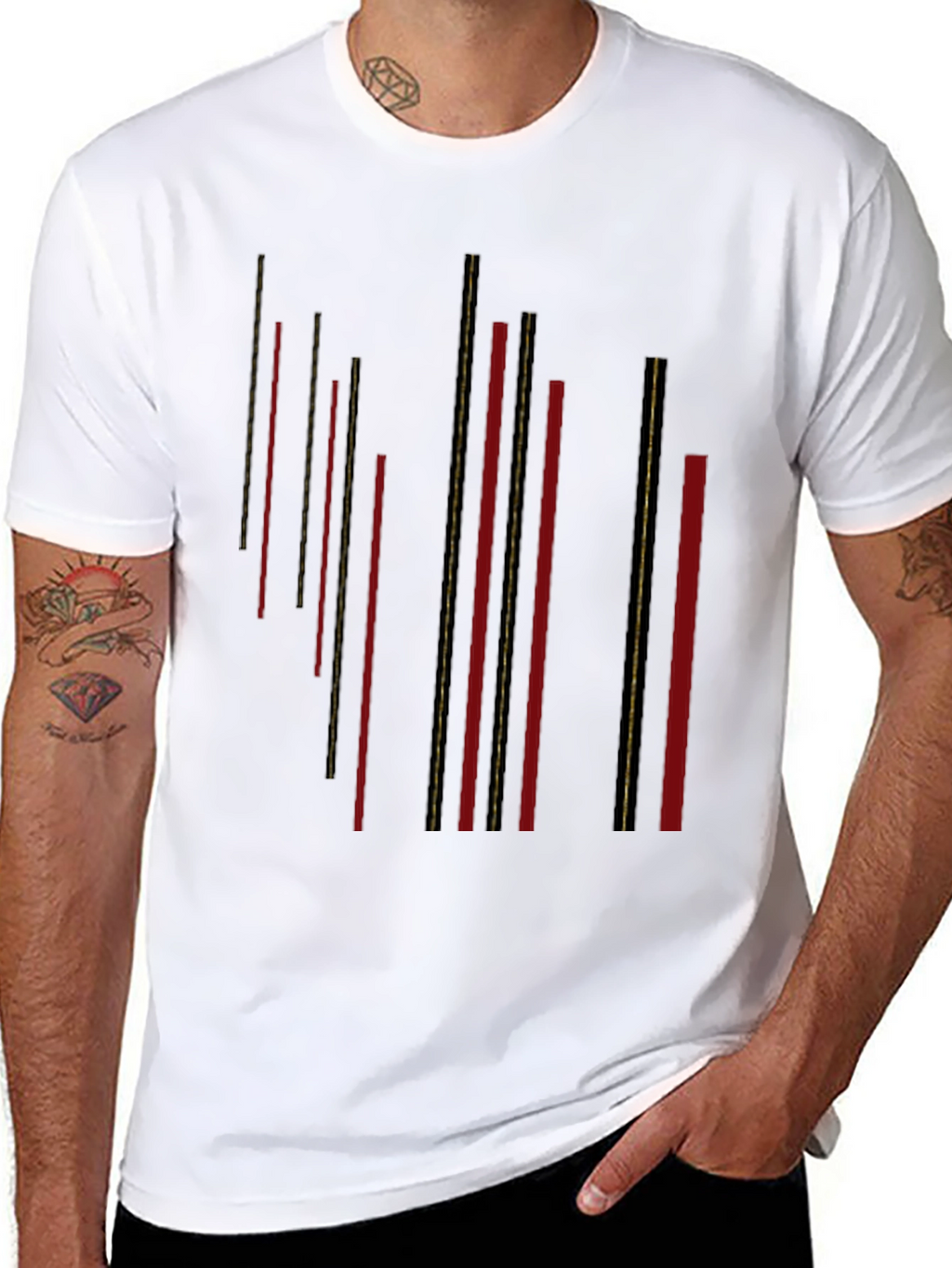 Modern Black T-Shirt with Geometric Stripe Design
