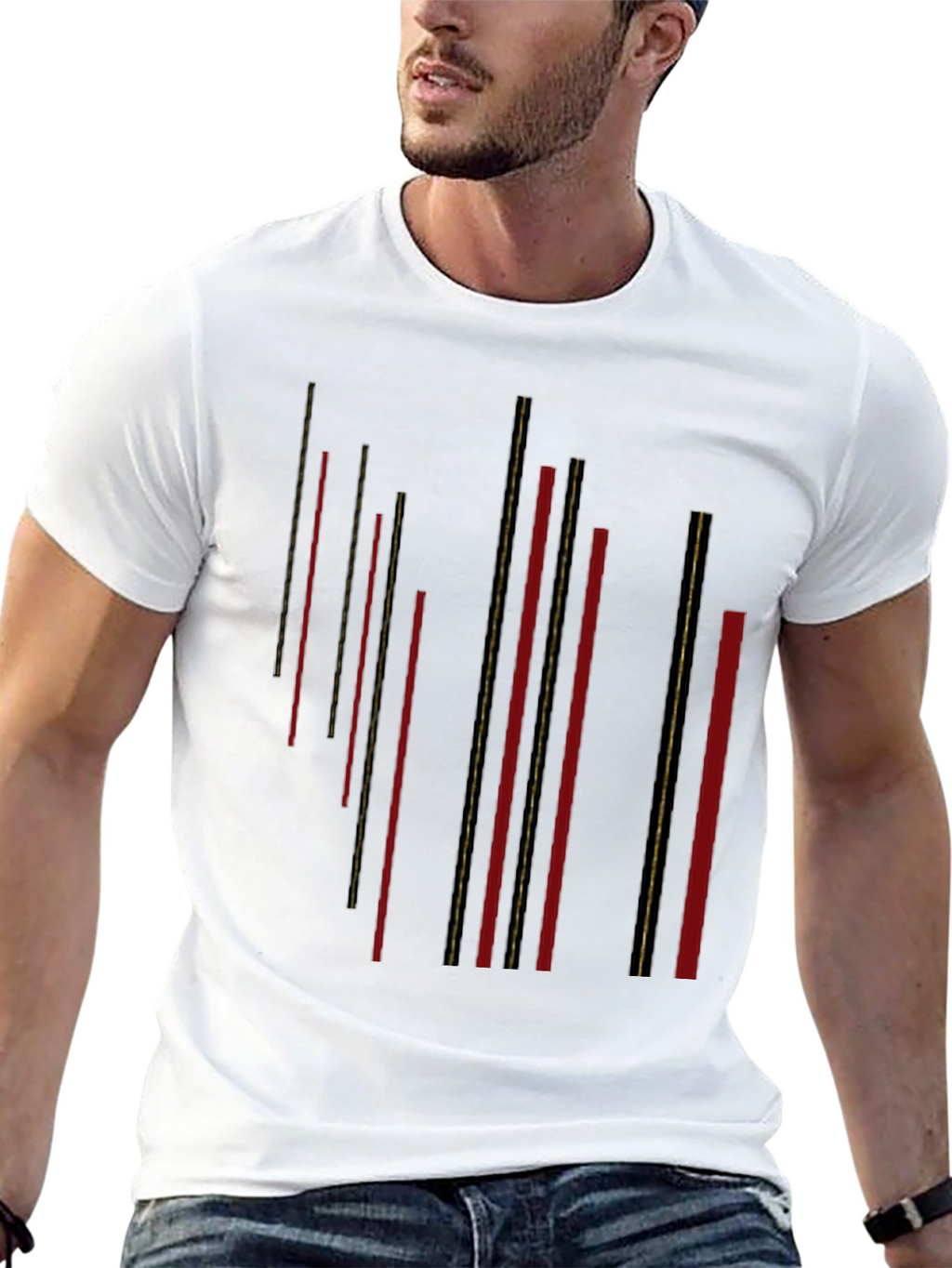 Modern Black T-Shirt with Geometric Stripe Design