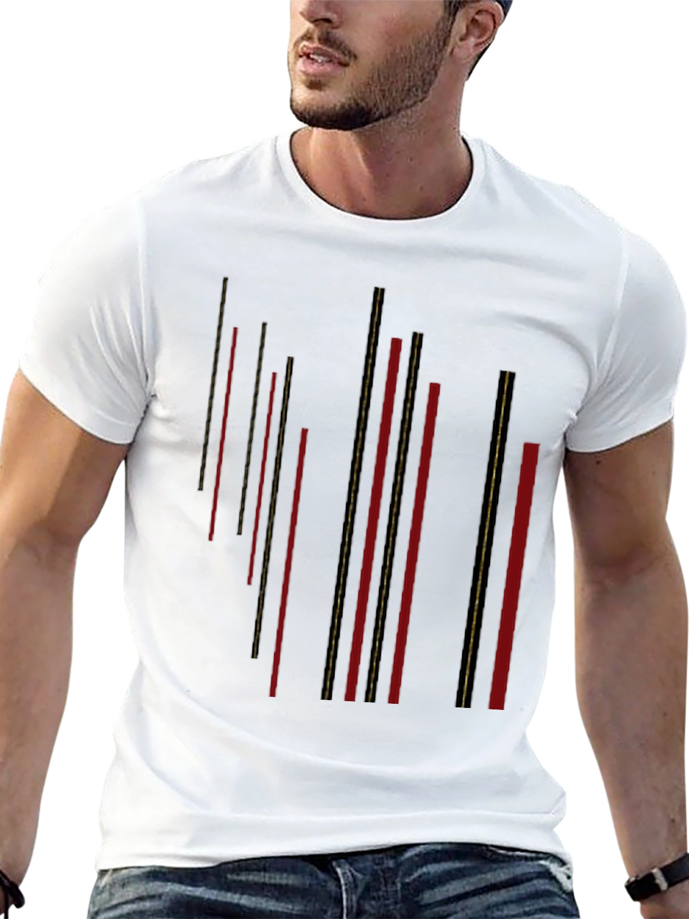 Modern Black T-Shirt with Geometric Stripe Design