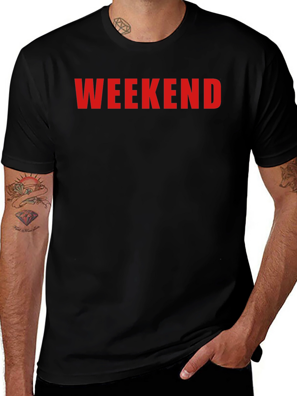 Weekend Graphic Tee - Black Cotton Casual Shirt