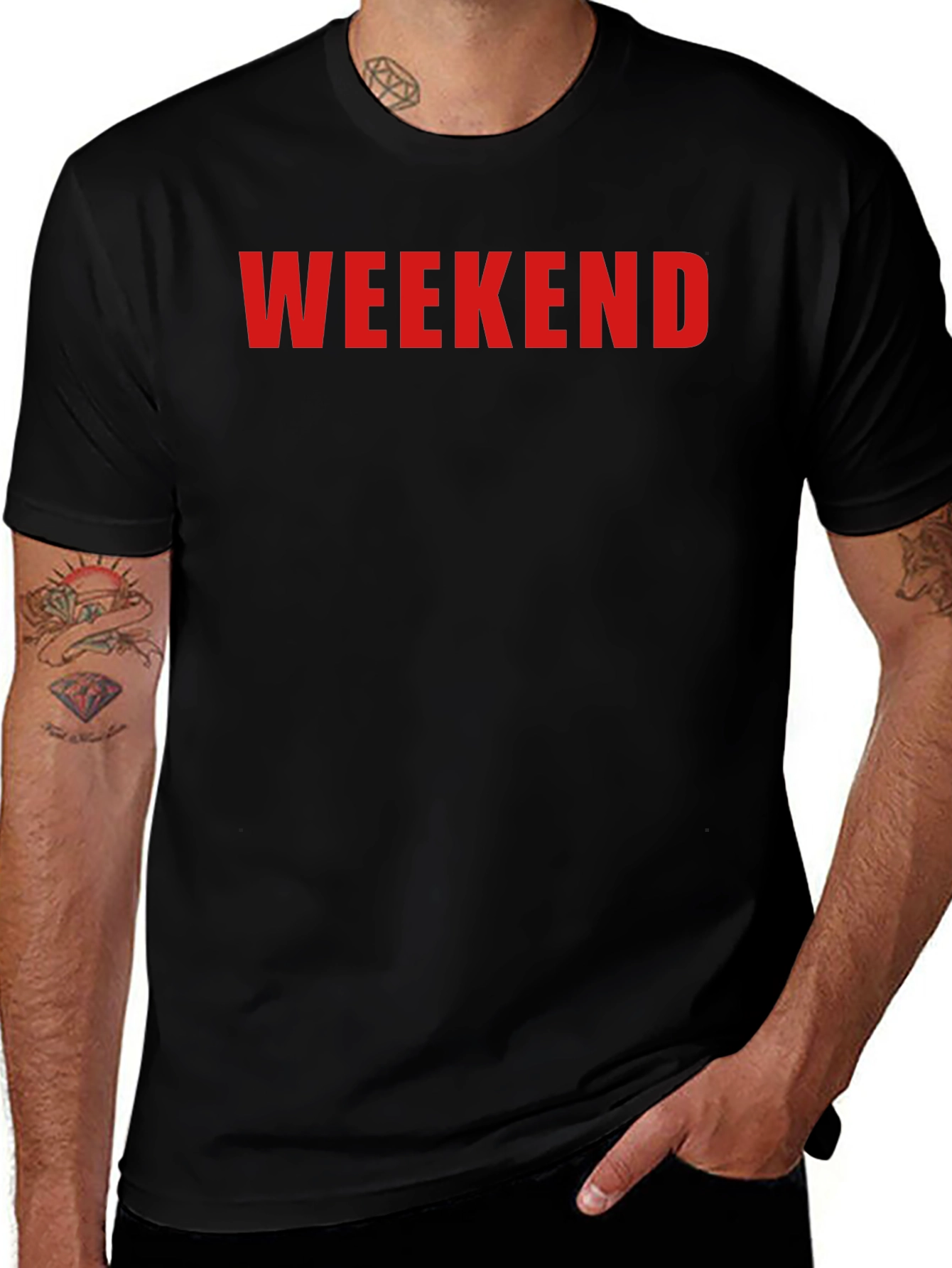 Weekend Graphic Tee - Black Cotton Casual Shirt