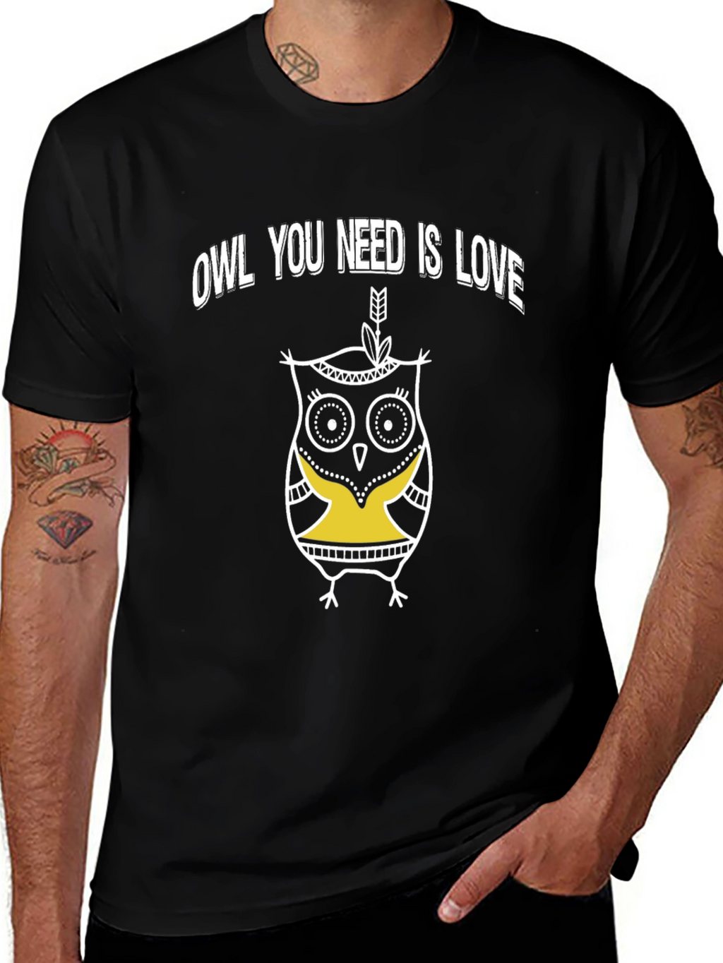 Owl You Need Is Love Graphic T-Shirt - Black