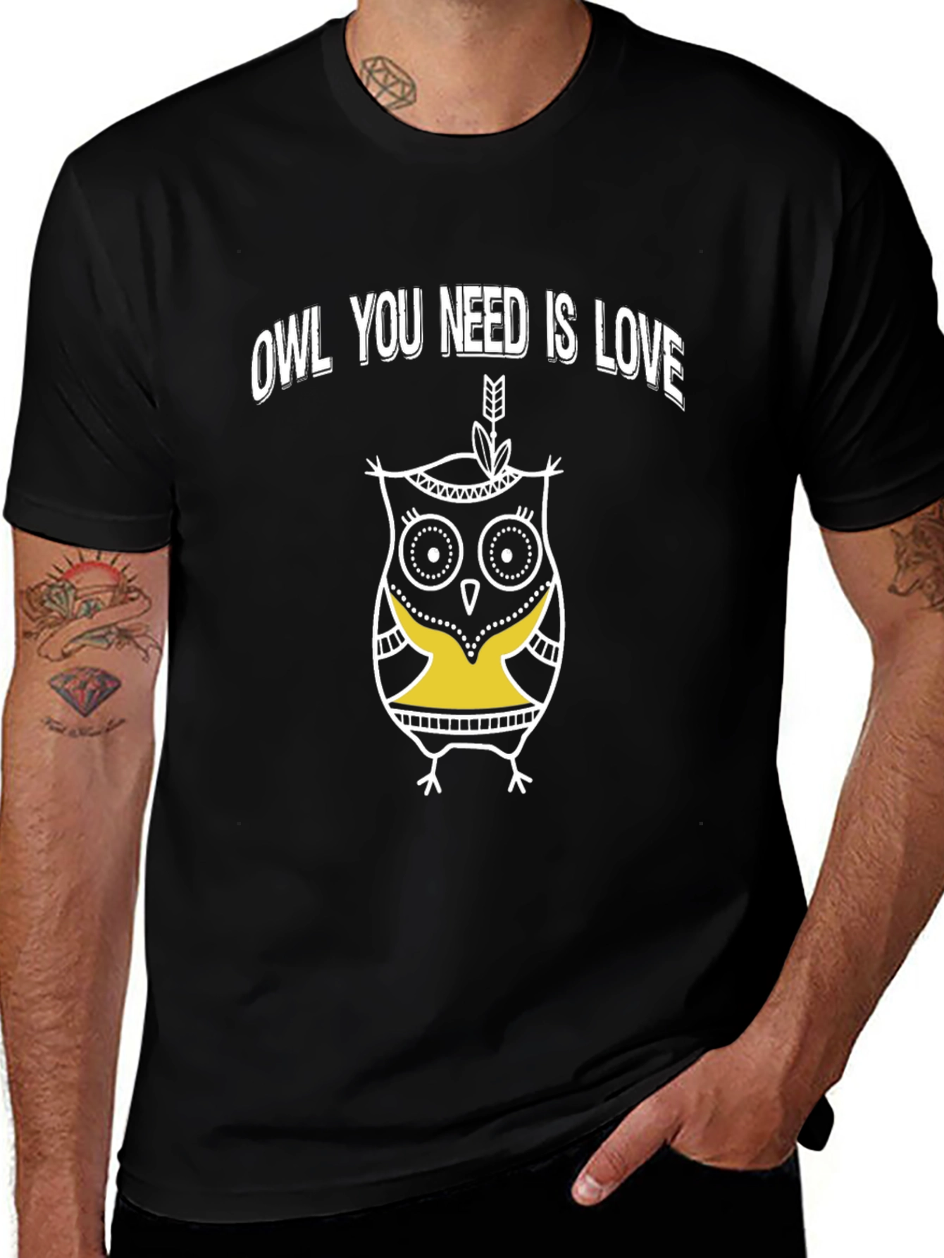 Owl You Need Is Love Graphic T-Shirt - Black