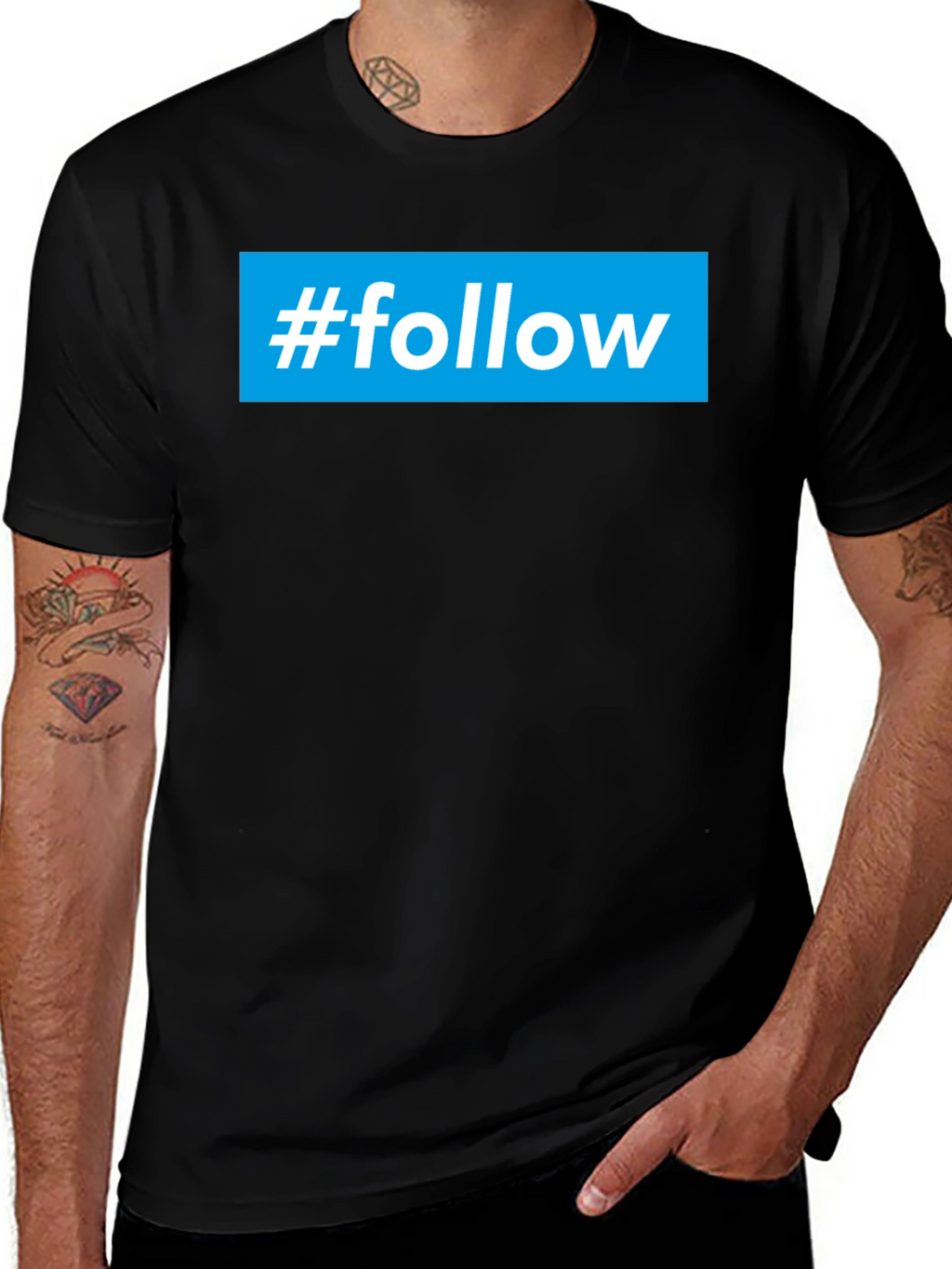 #Follow Graphic Tee - Trendy Black Cotton T-Shirt