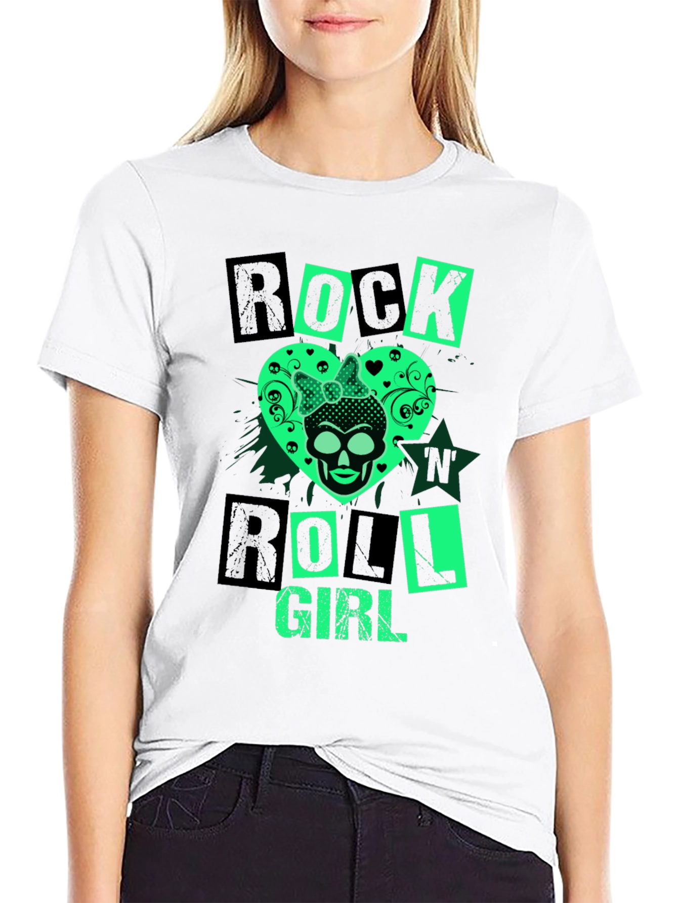 Rock N Roll Girl Skull Graphic Tee