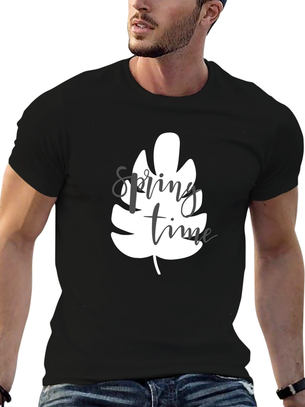 Spring Time Leaf Graphic Tee - Black