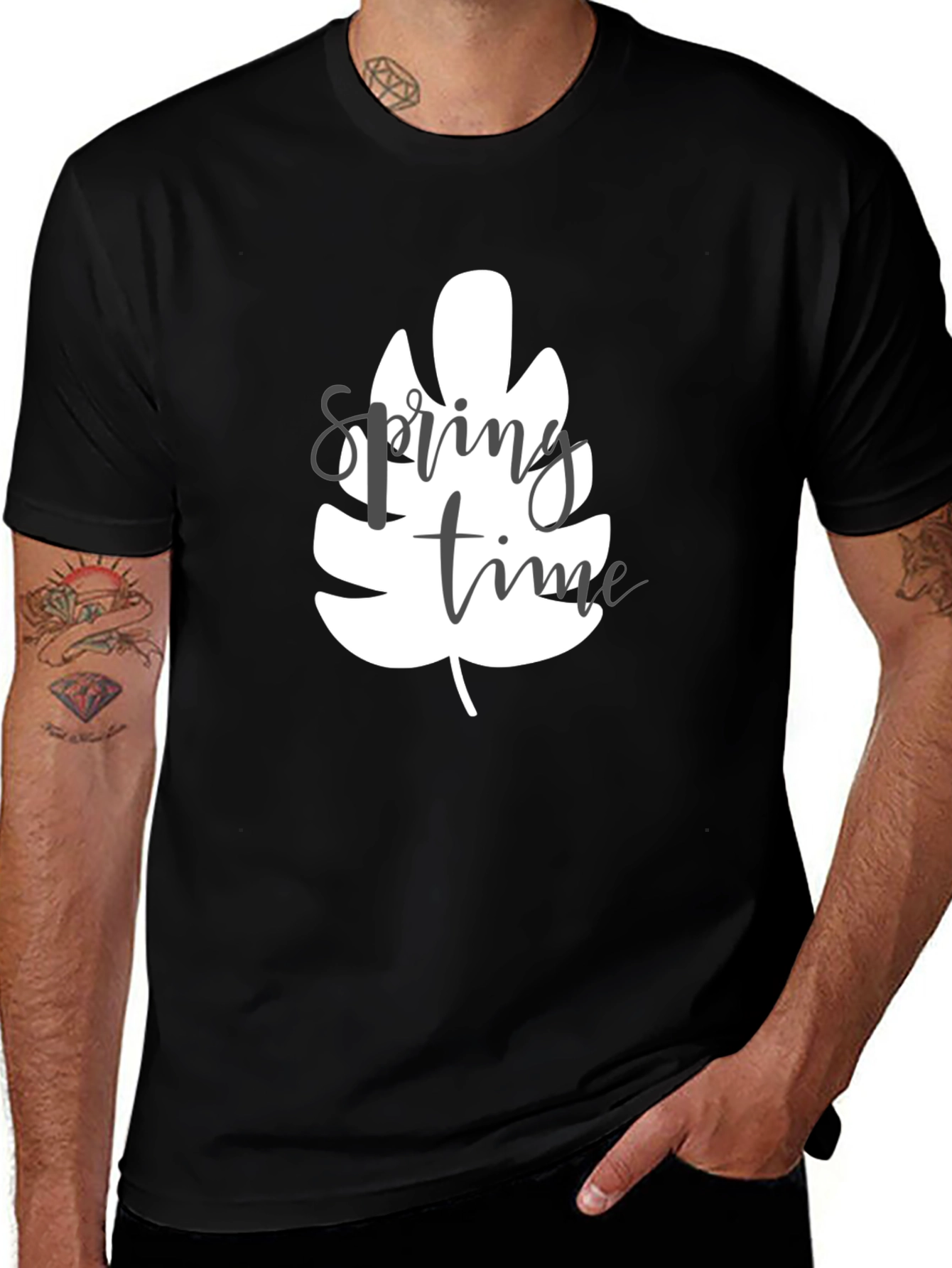 Spring Time Leaf Graphic Tee - Black