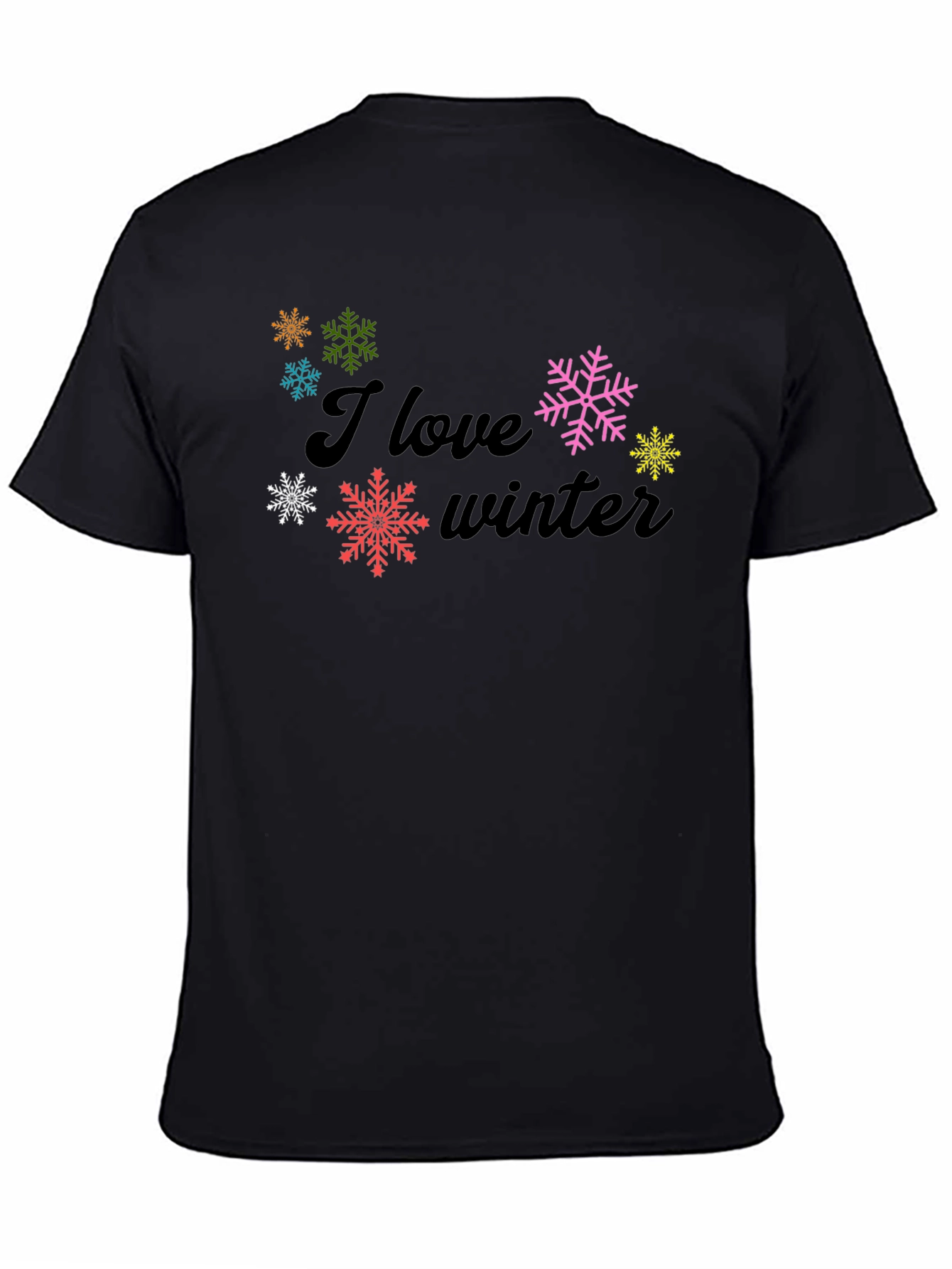I Love Winter Black Graphic Tee Shirt