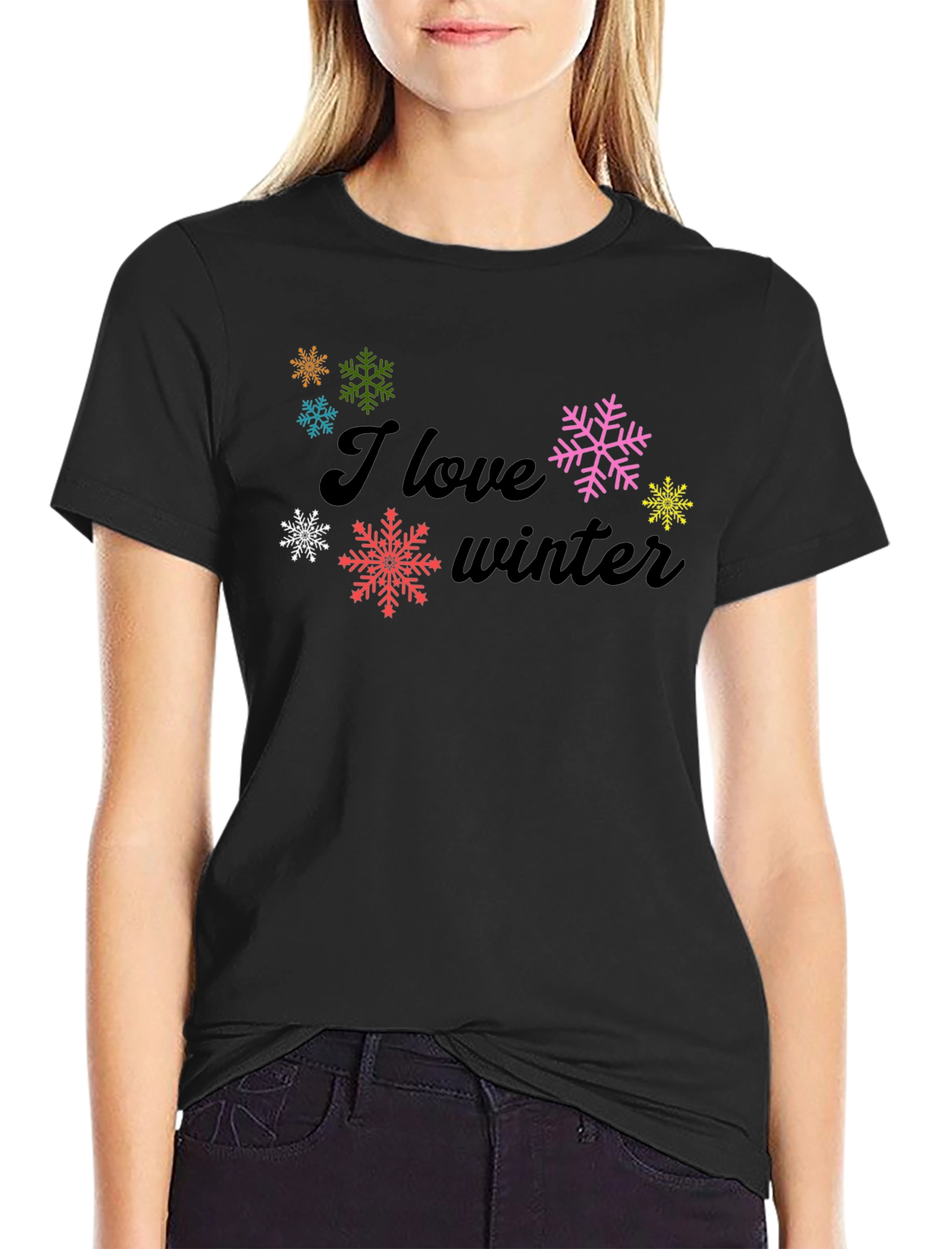 I Love Winter Black Graphic Tee Shirt