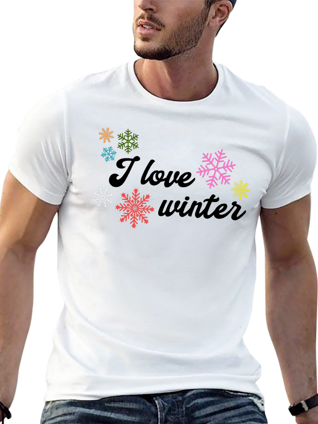 I Love Winter Black Graphic Tee Shirt