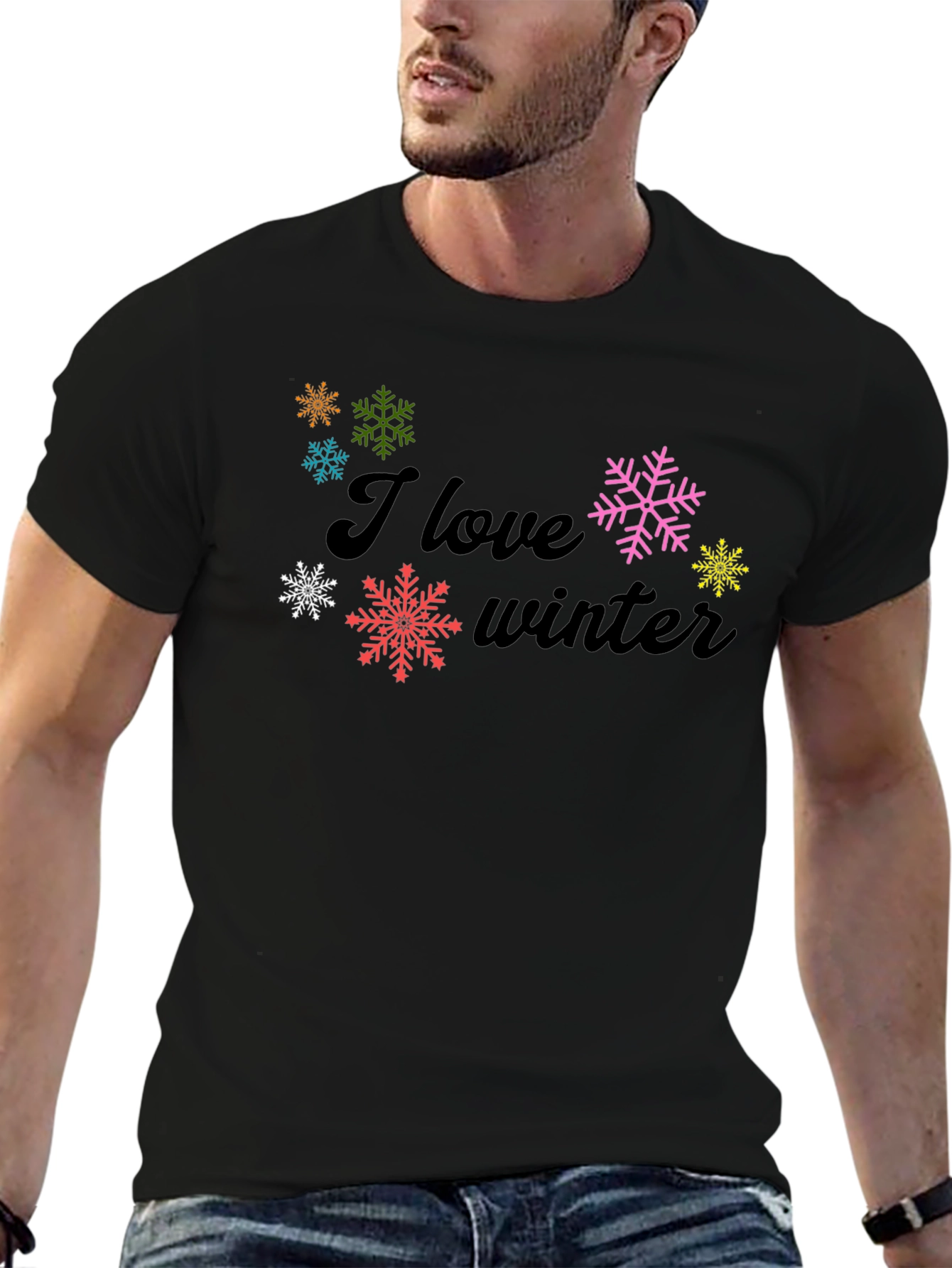 I Love Winter Black Graphic Tee Shirt
