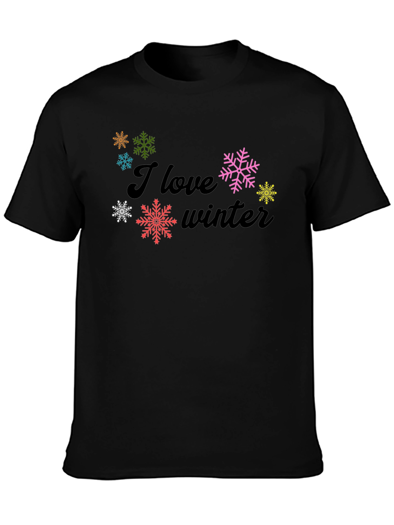 I Love Winter Black Graphic Tee Shirt