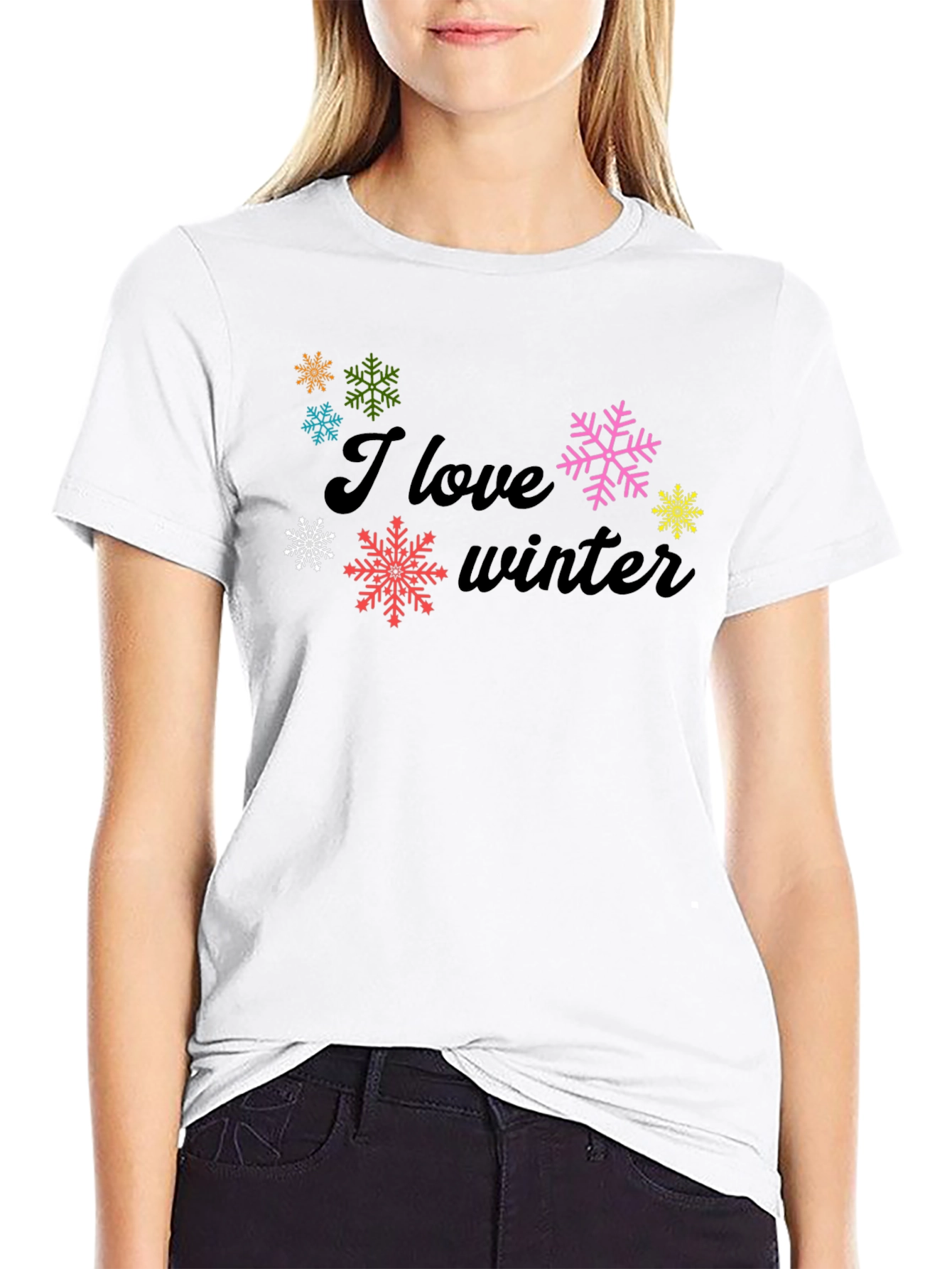 I Love Winter Black Graphic Tee Shirt