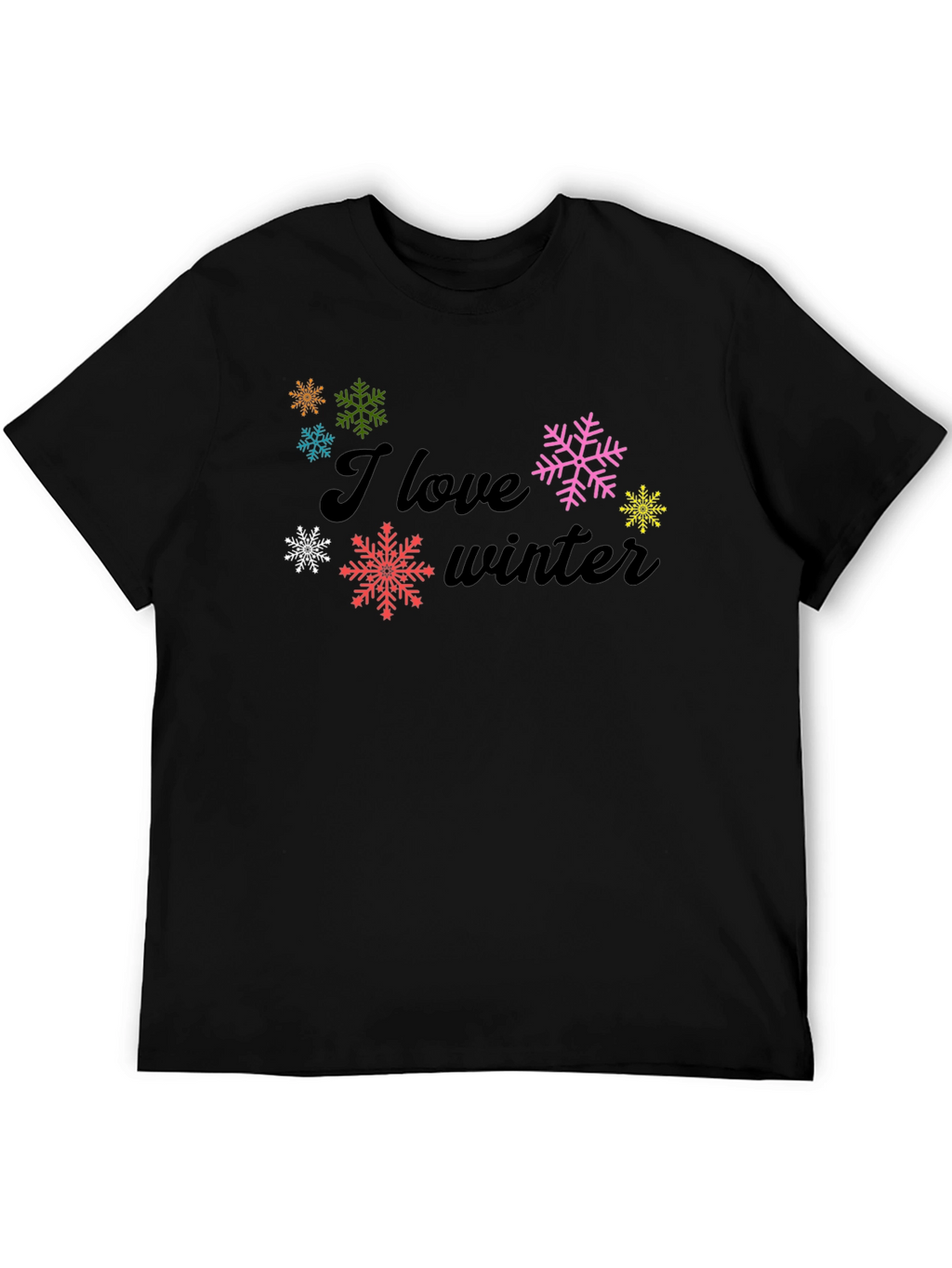 I Love Winter Black Graphic Tee Shirt