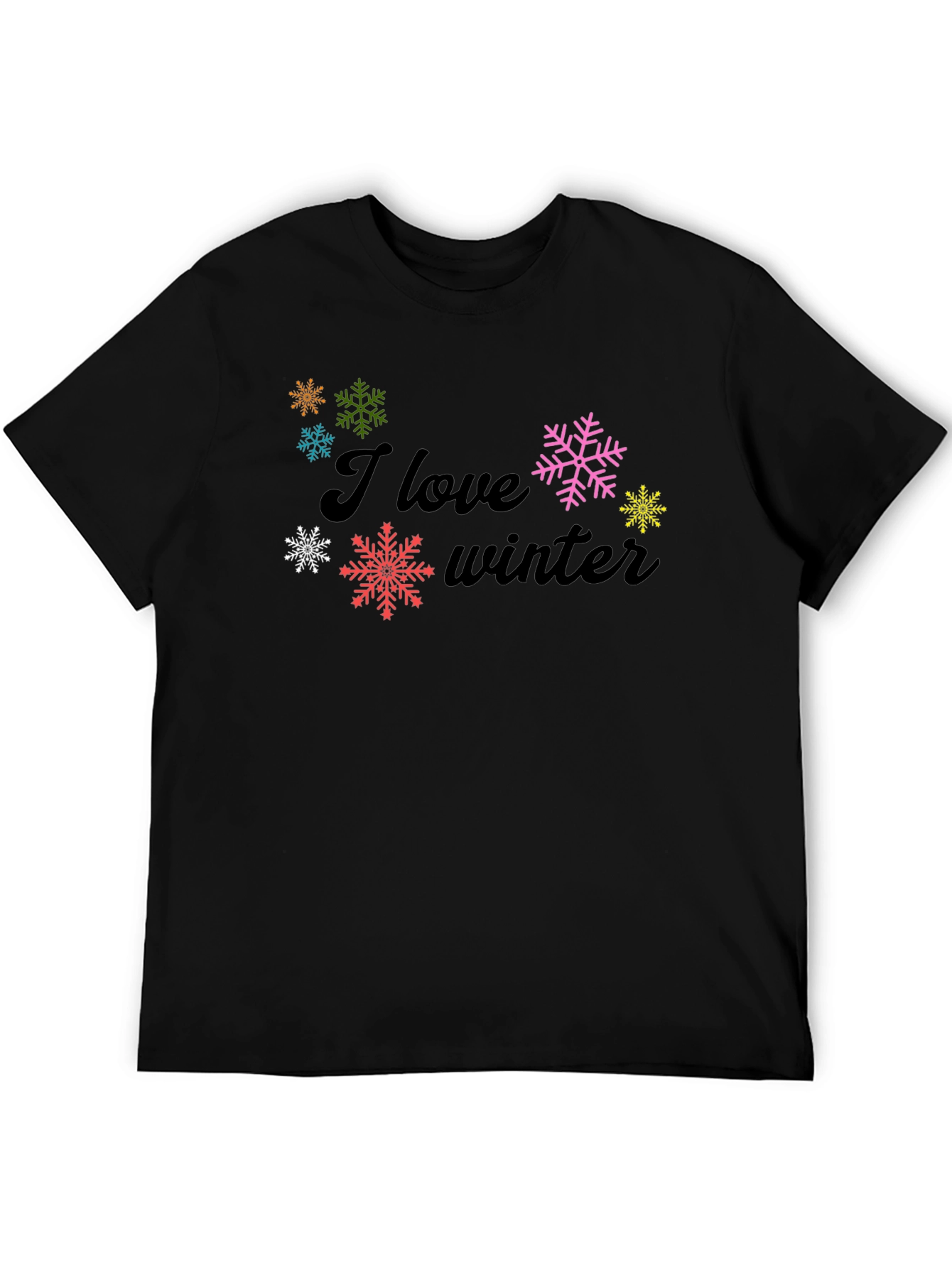 I Love Winter Black Graphic Tee Shirt