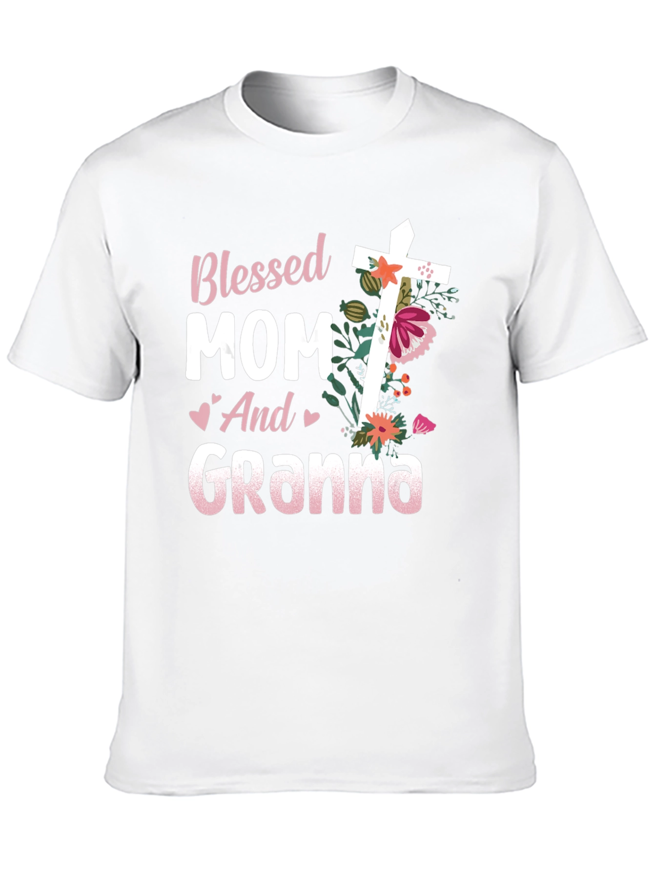 Blessed Mom and Granna Floral Cross T-Shirt