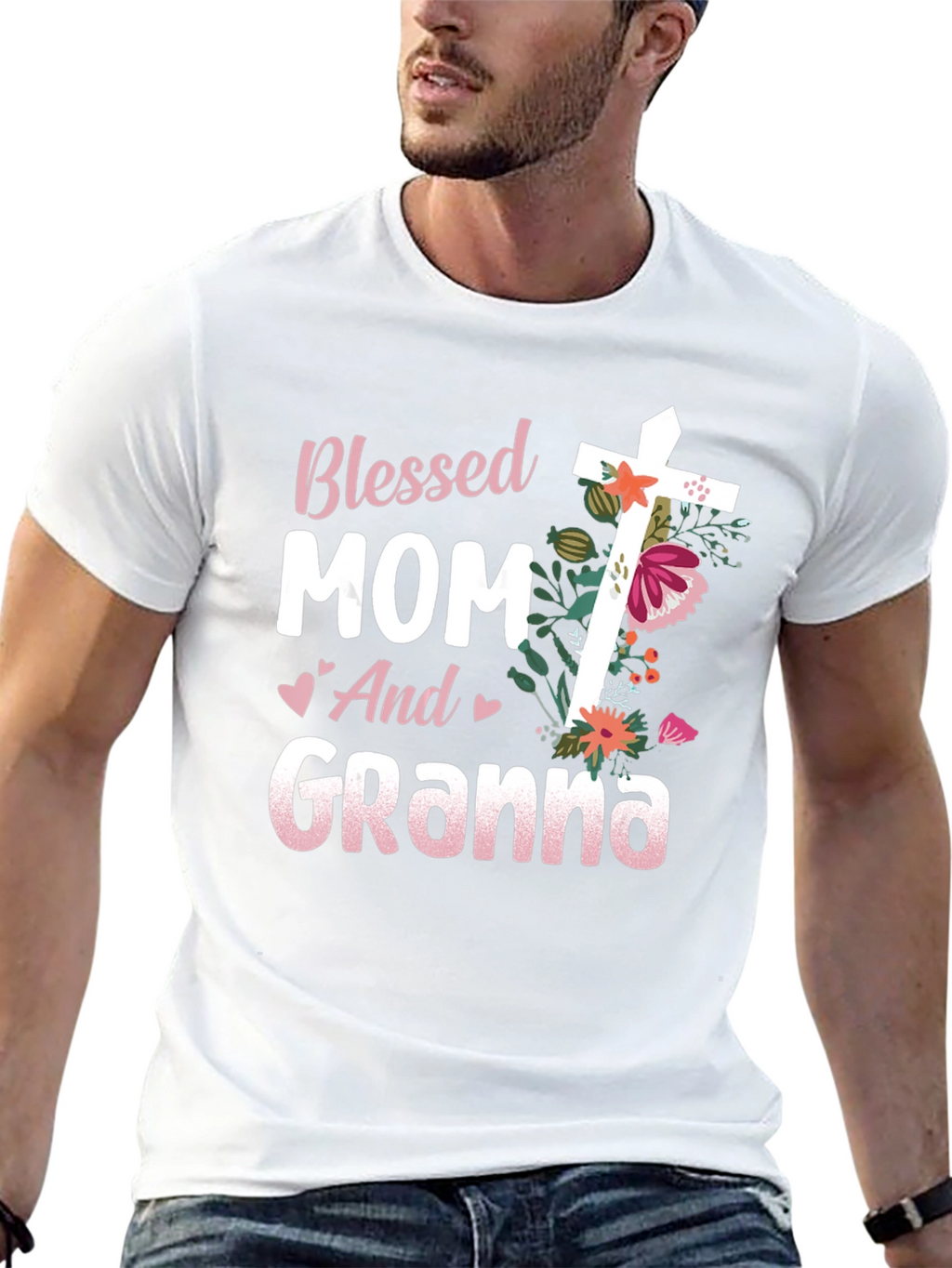 Blessed Mom and Granna Floral Cross T-Shirt
