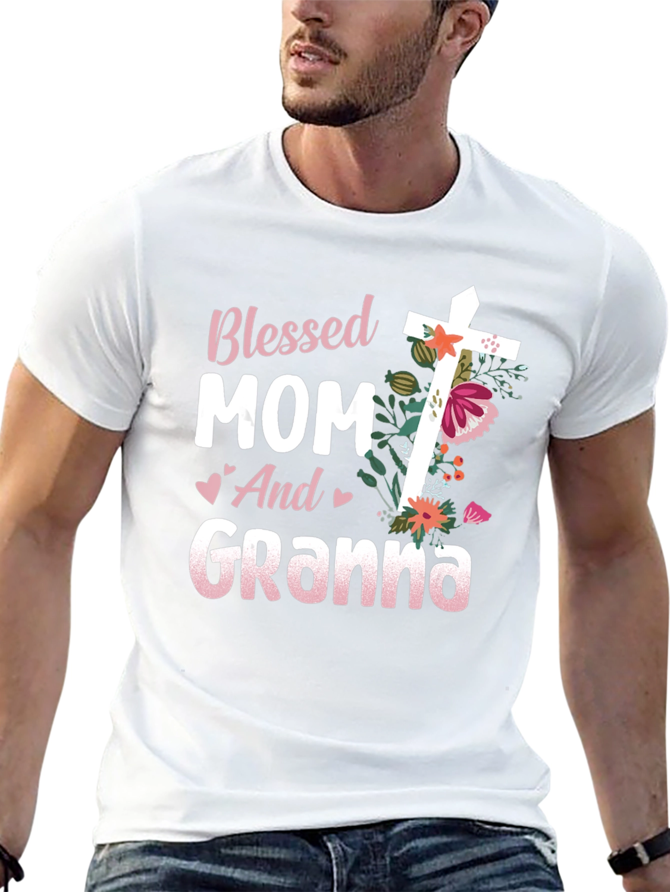 Blessed Mom and Granna Floral Cross T-Shirt