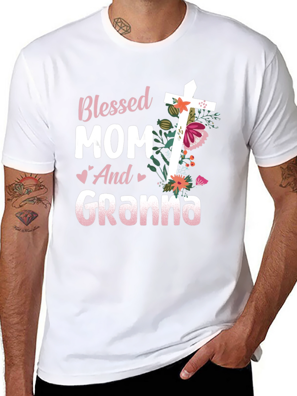 Blessed Mom and Granna Floral Cross T-Shirt