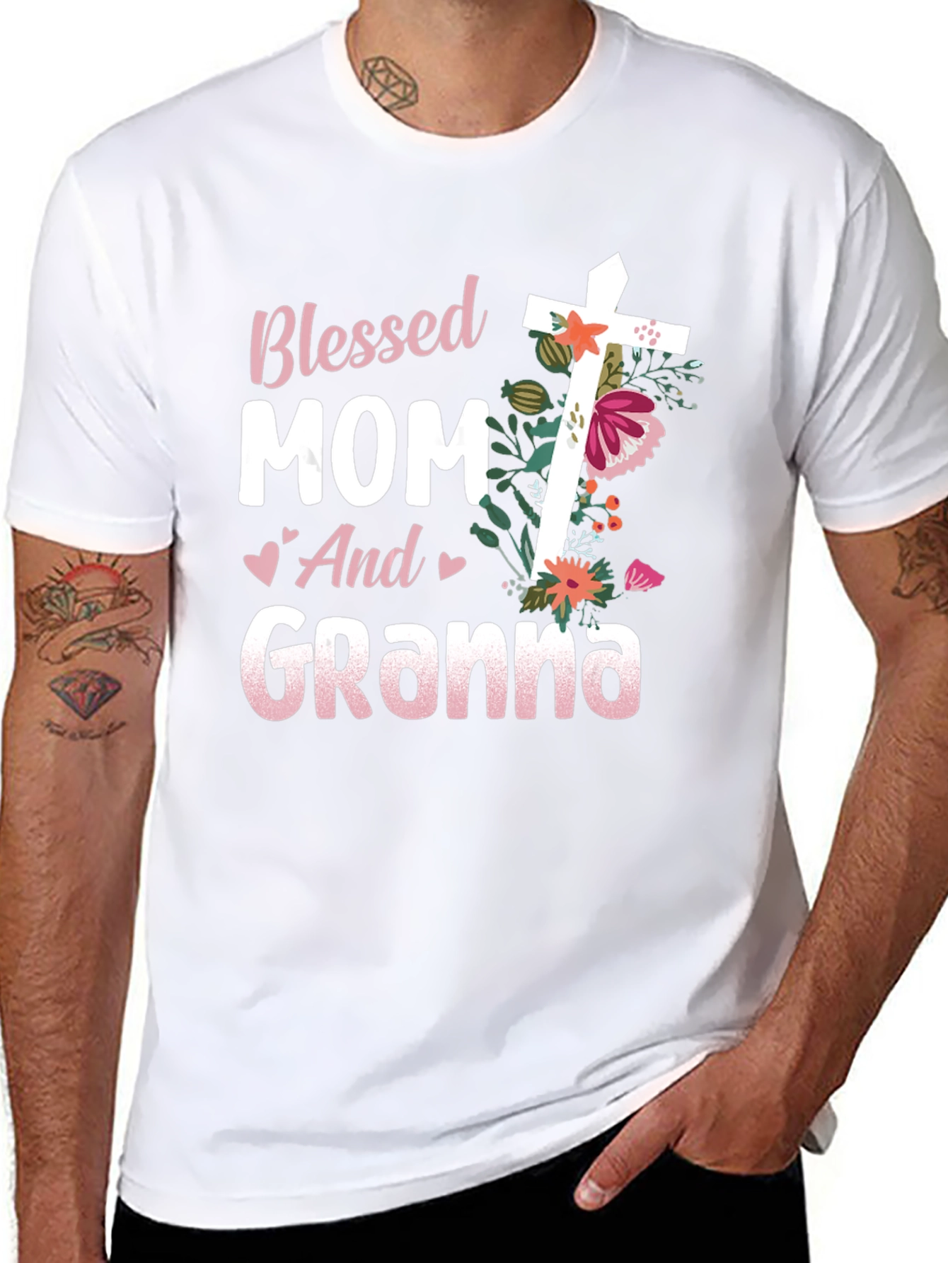 Blessed Mom and Granna Floral Cross T-Shirt