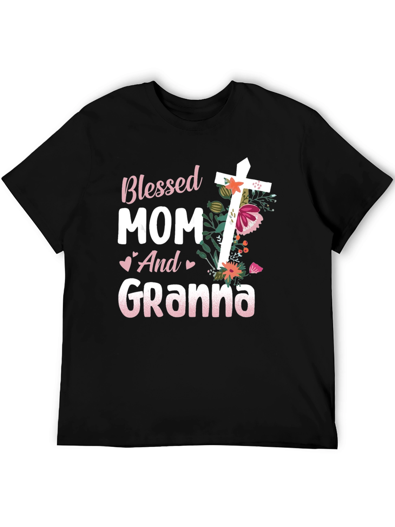 Blessed Mom and Granna Floral Cross T-Shirt