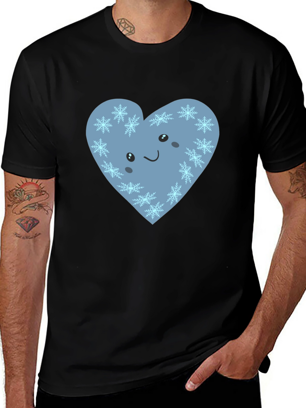Cute Heart with Snowflakes Graphic Black T-Shirt