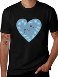 Cute Heart with Snowflakes Graphic Black T-Shirt