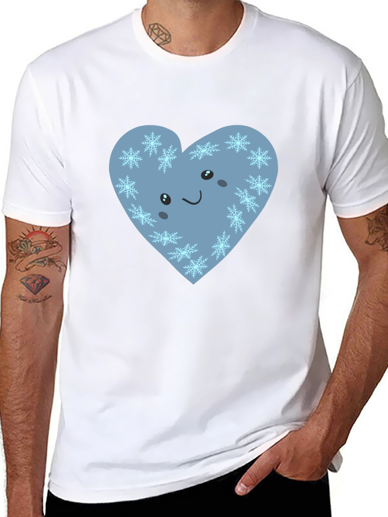 Cute Heart with Snowflakes Graphic Black T-Shirt