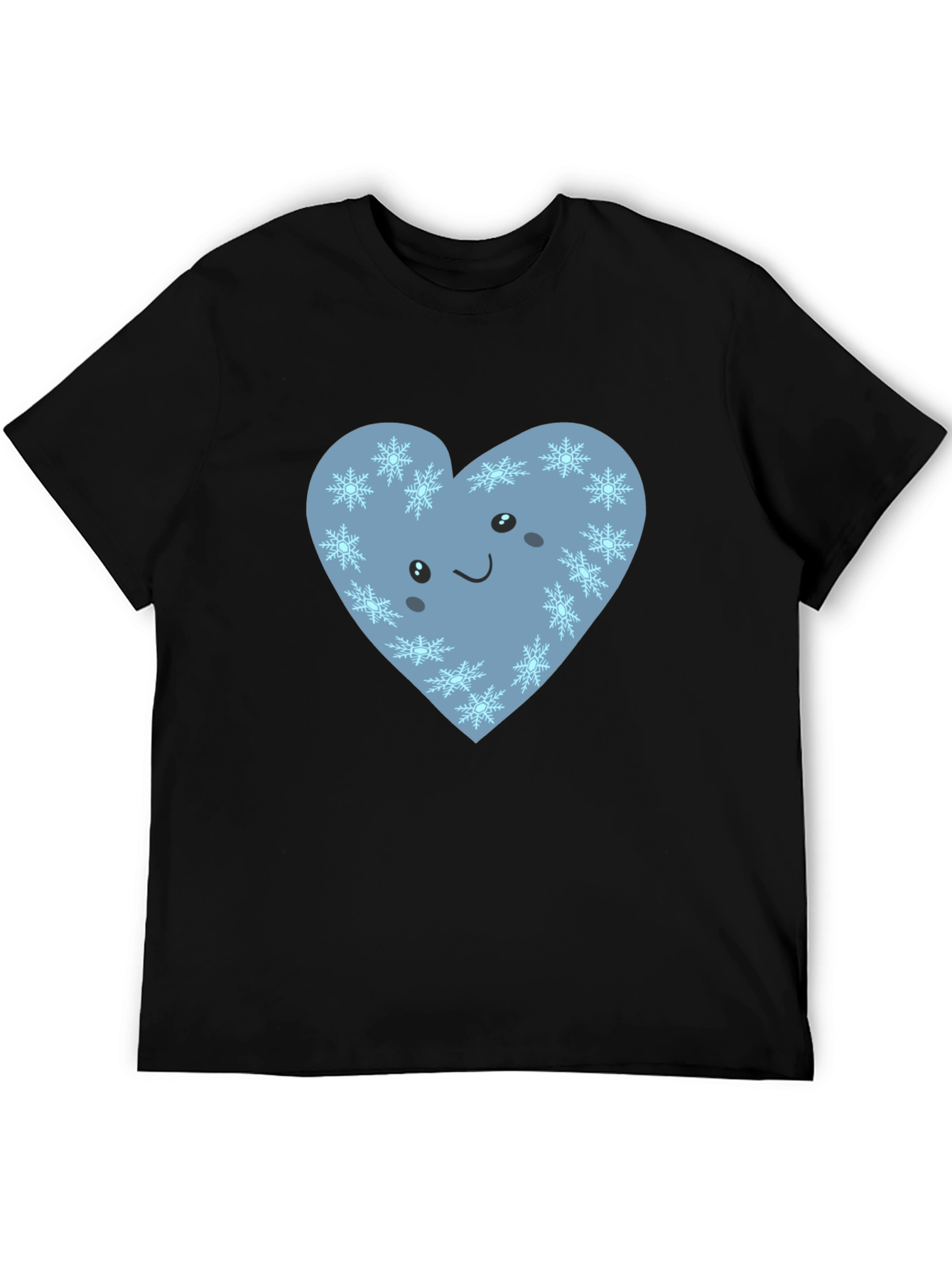 Cute Heart with Snowflakes Graphic Black T-Shirt