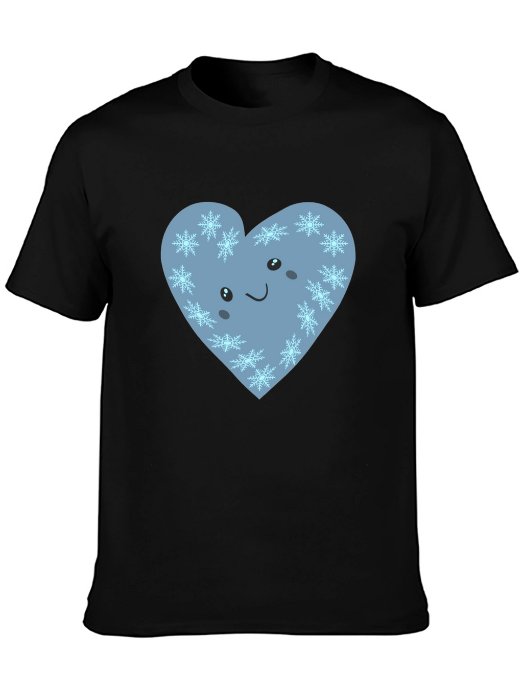 Cute Heart with Snowflakes Graphic Black T-Shirt
