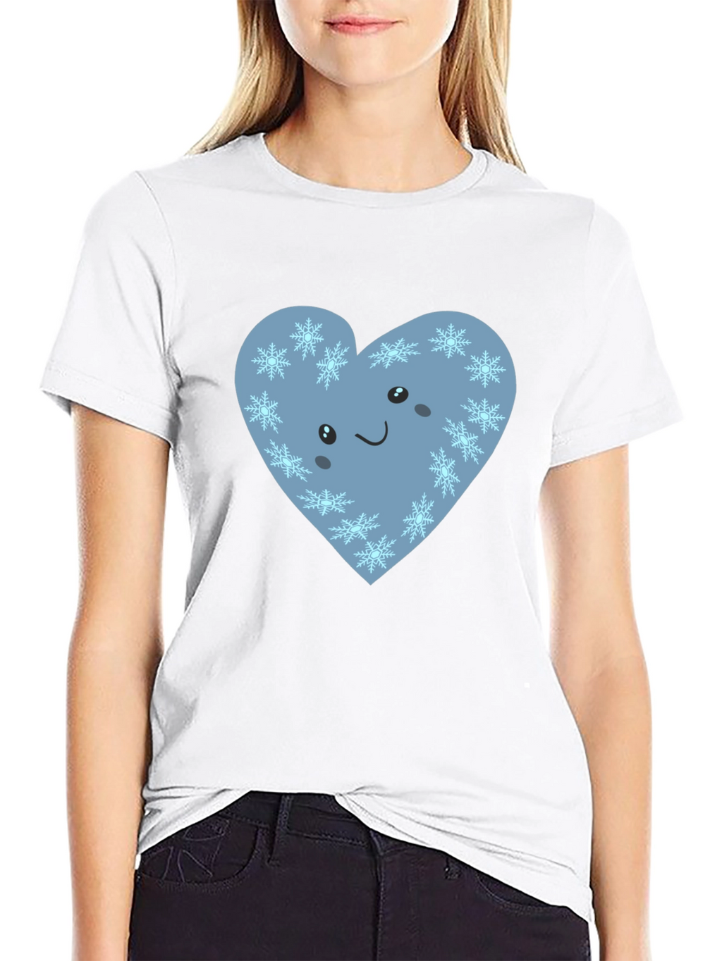 Cute Heart with Snowflakes Graphic Black T-Shirt