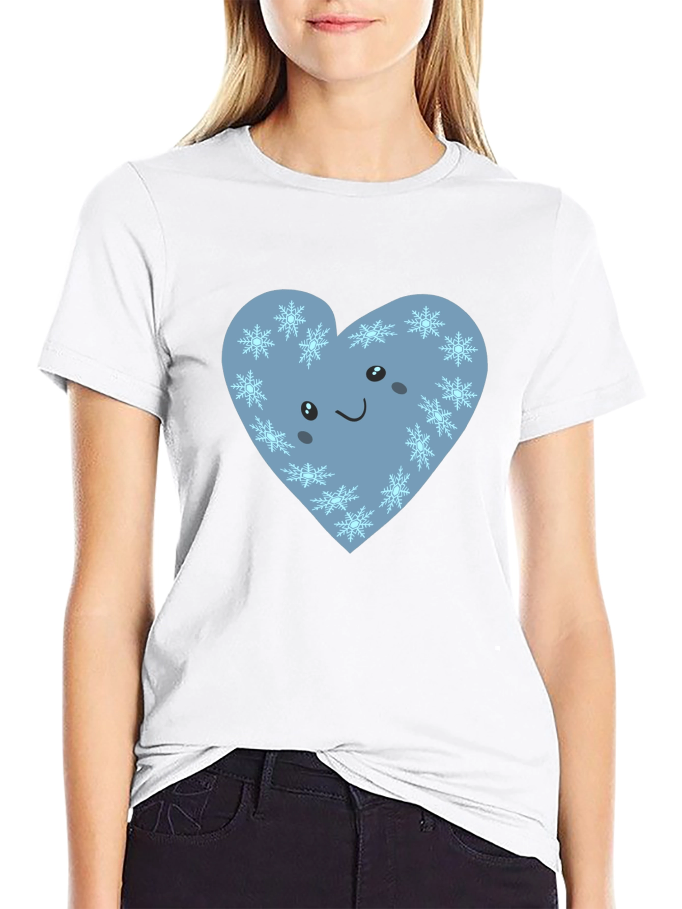 Cute Heart with Snowflakes Graphic Black T-Shirt