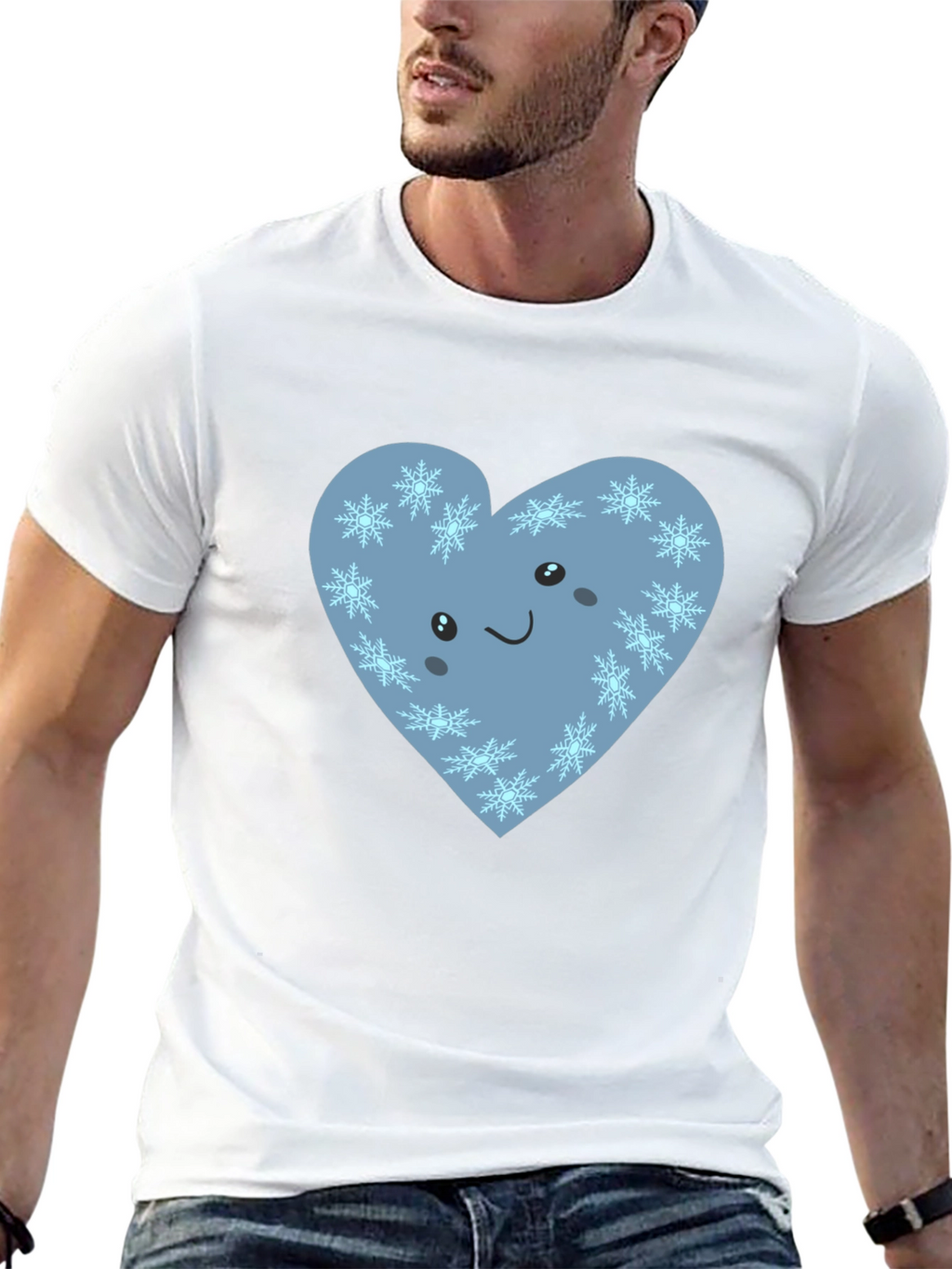 Cute Heart with Snowflakes Graphic Black T-Shirt