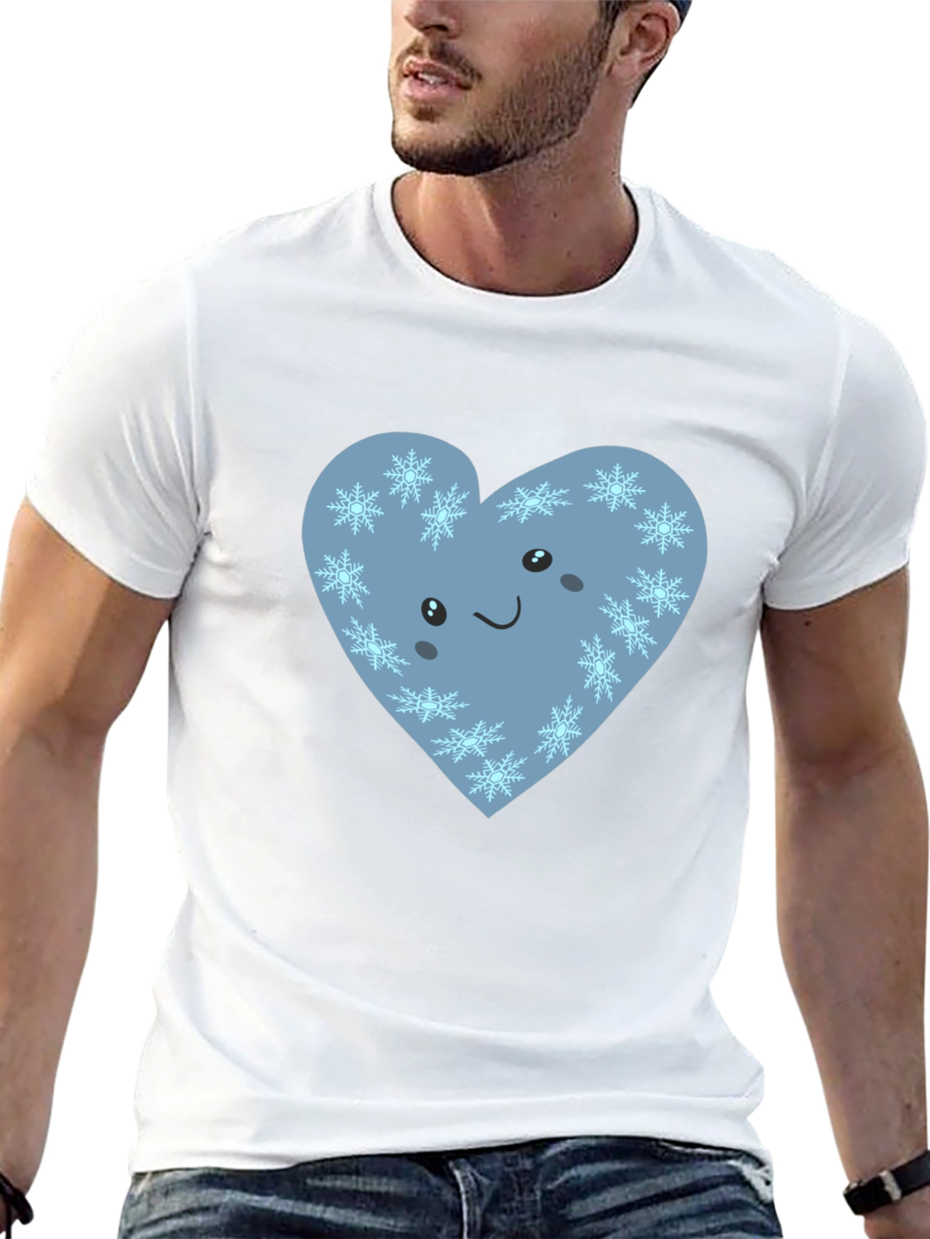 Cute Heart with Snowflakes Graphic Black T-Shirt
