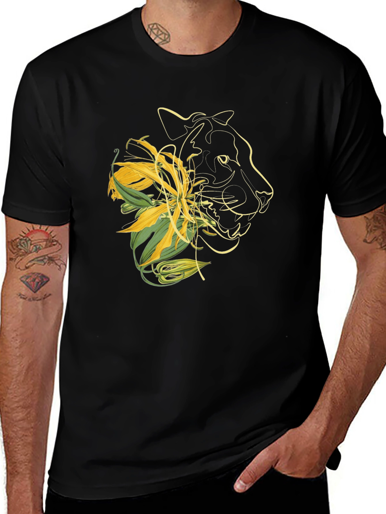 Mens Graphic Tee - Abstract Floral Panther Design