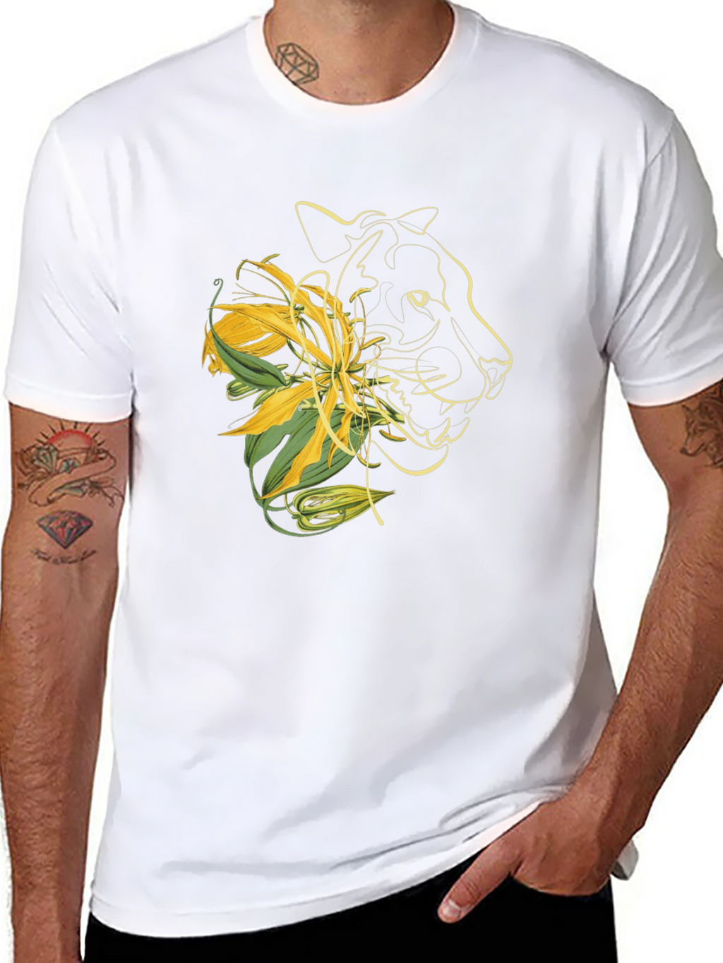 Mens Graphic Tee - Abstract Floral Panther Design