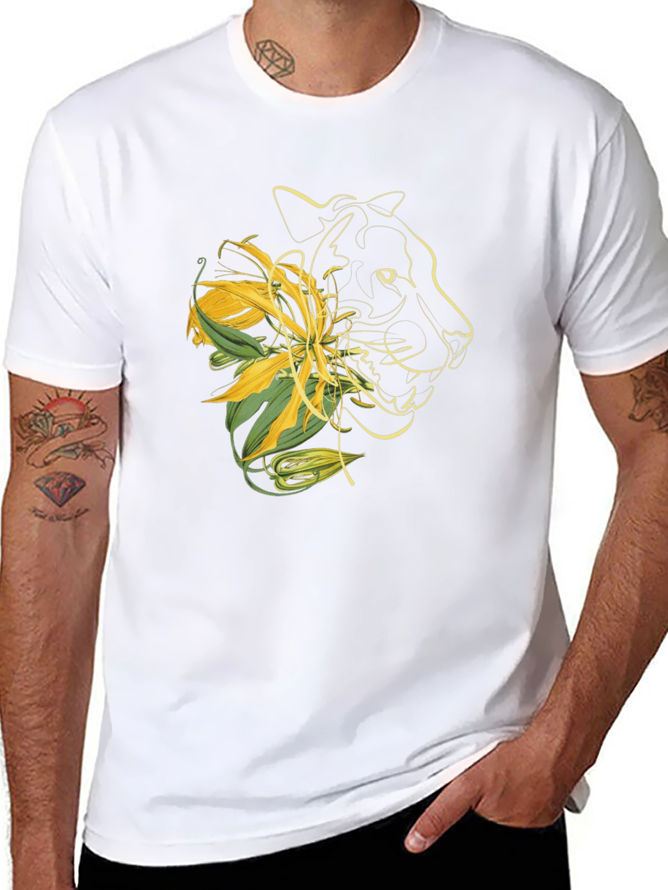 Mens Graphic Tee - Abstract Floral Panther Design
