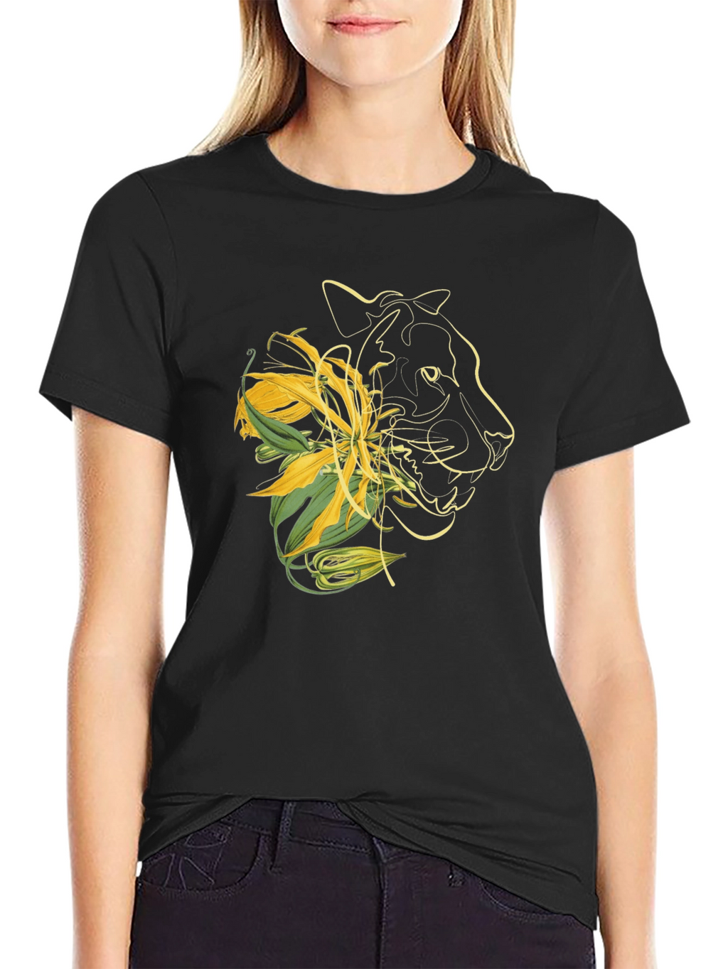 Mens Graphic Tee - Abstract Floral Panther Design