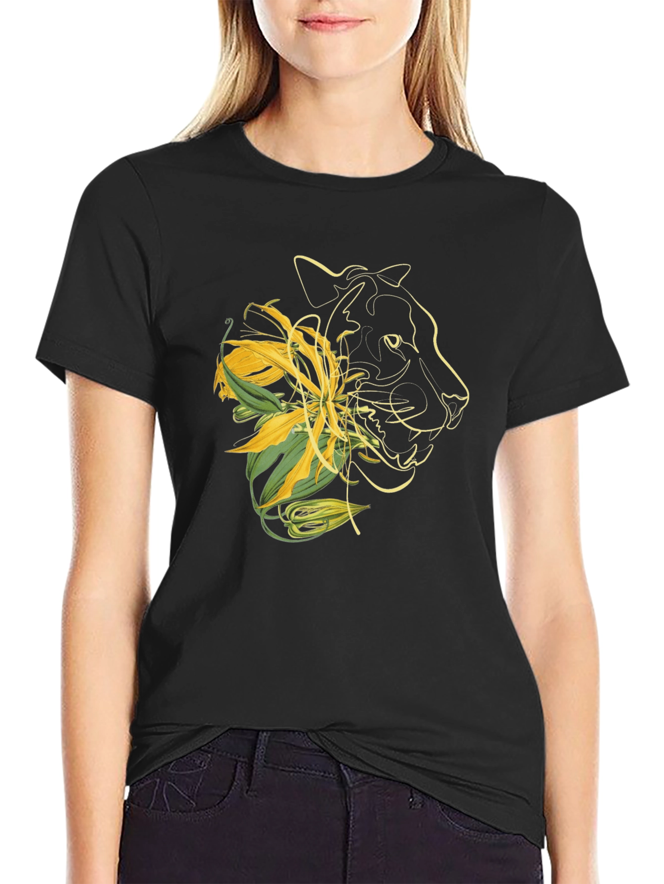 Mens Graphic Tee - Abstract Floral Panther Design