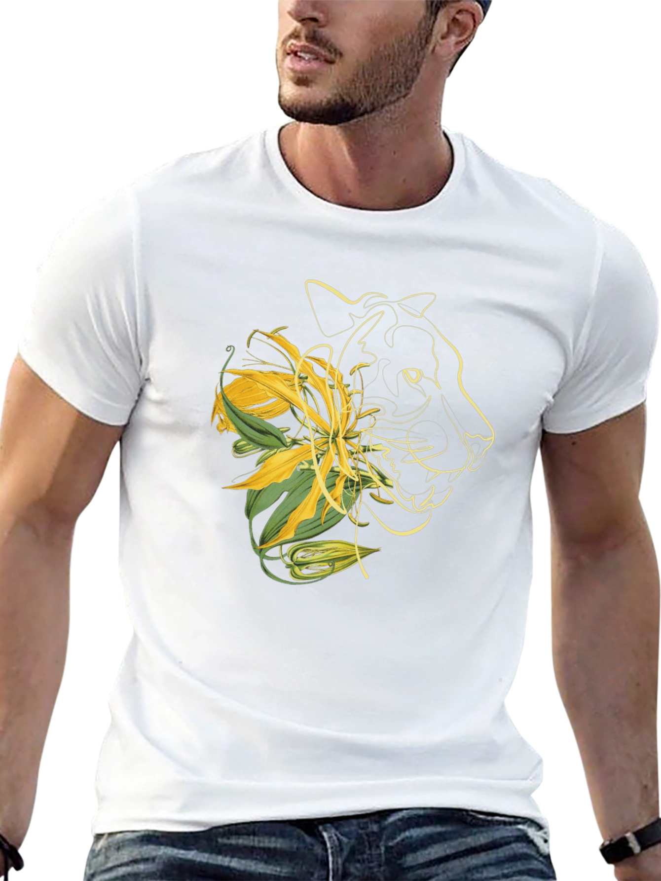 Mens Graphic Tee - Abstract Floral Panther Design