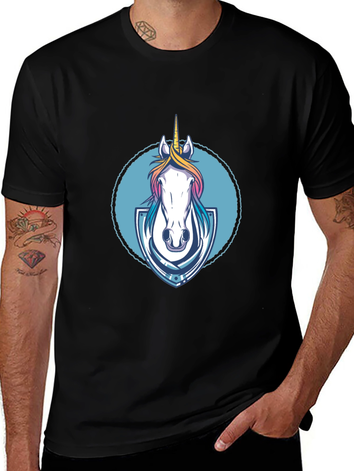Unicorn Graphic Tee - Black Cotton Blend Shirt