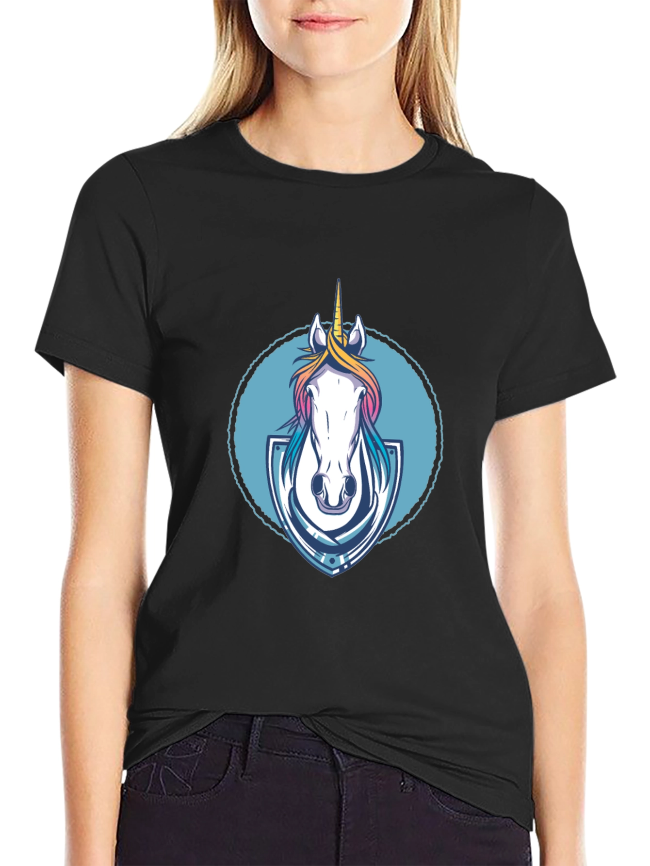 Unicorn Graphic Tee - Black Cotton Blend Shirt