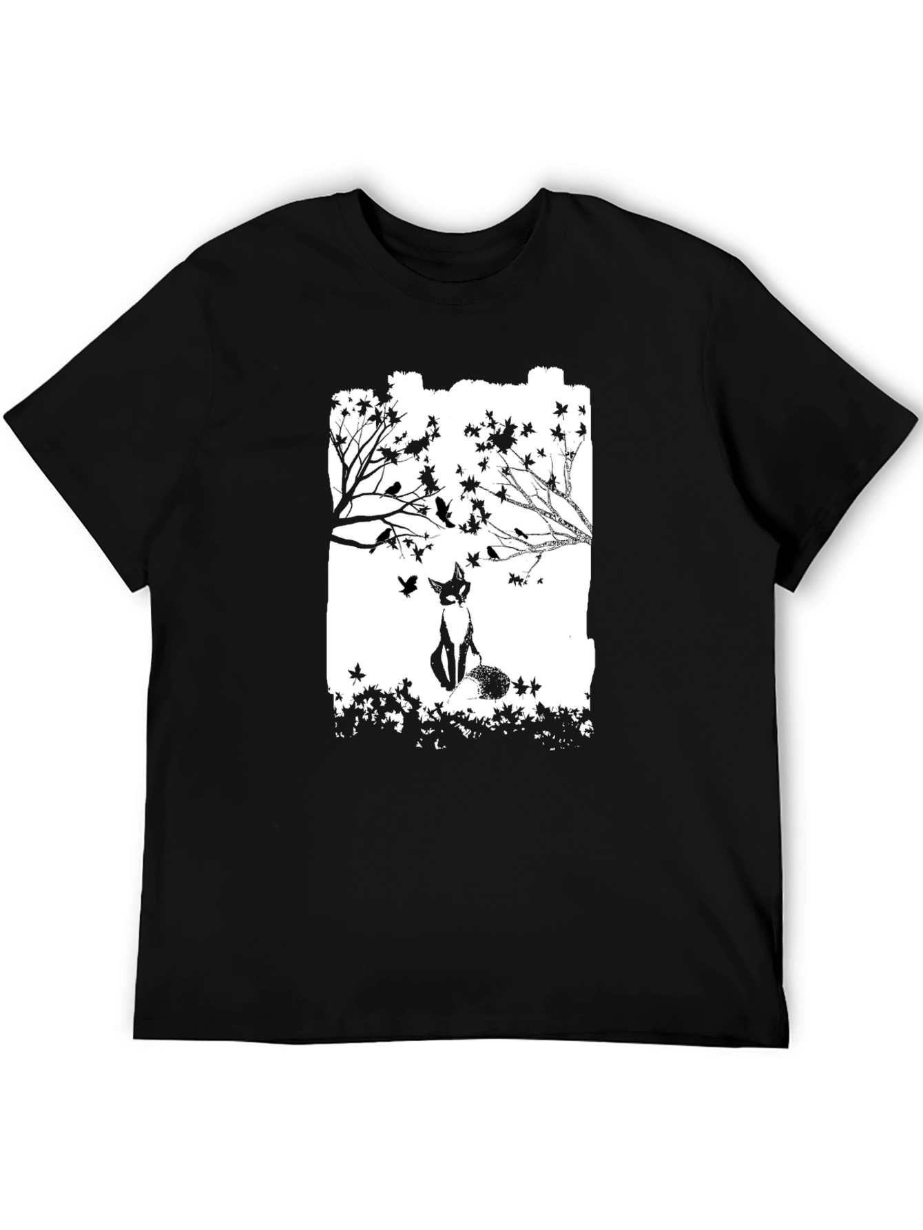 Fox & Birds Graphic Black T-Shirt