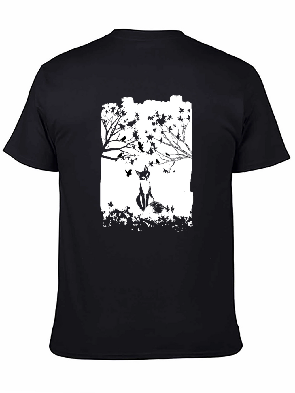 Fox & Birds Graphic Black T-Shirt