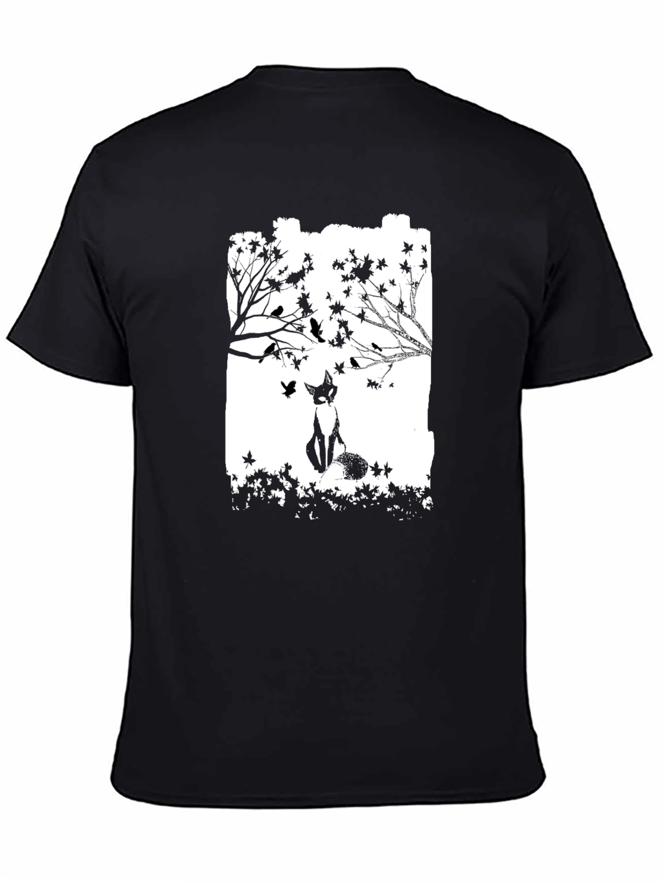 Fox & Birds Graphic Black T-Shirt