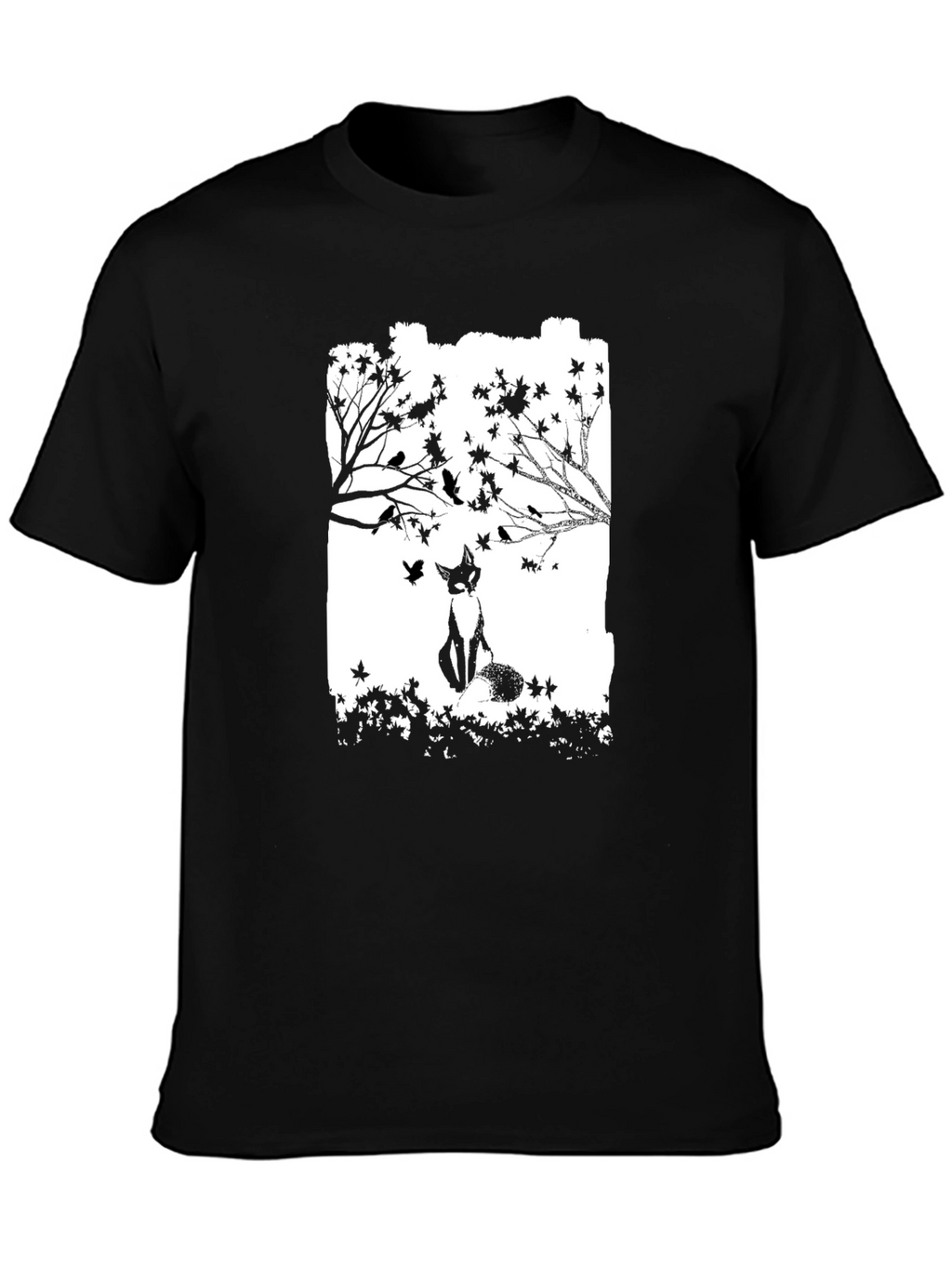 Fox & Birds Graphic Black T-Shirt