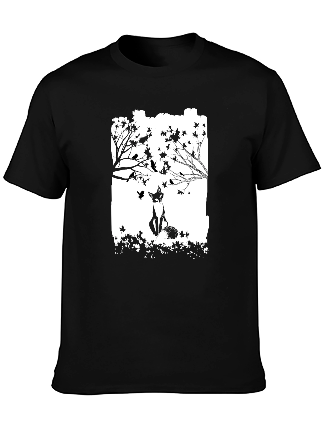 Fox & Birds Graphic Black T-Shirt